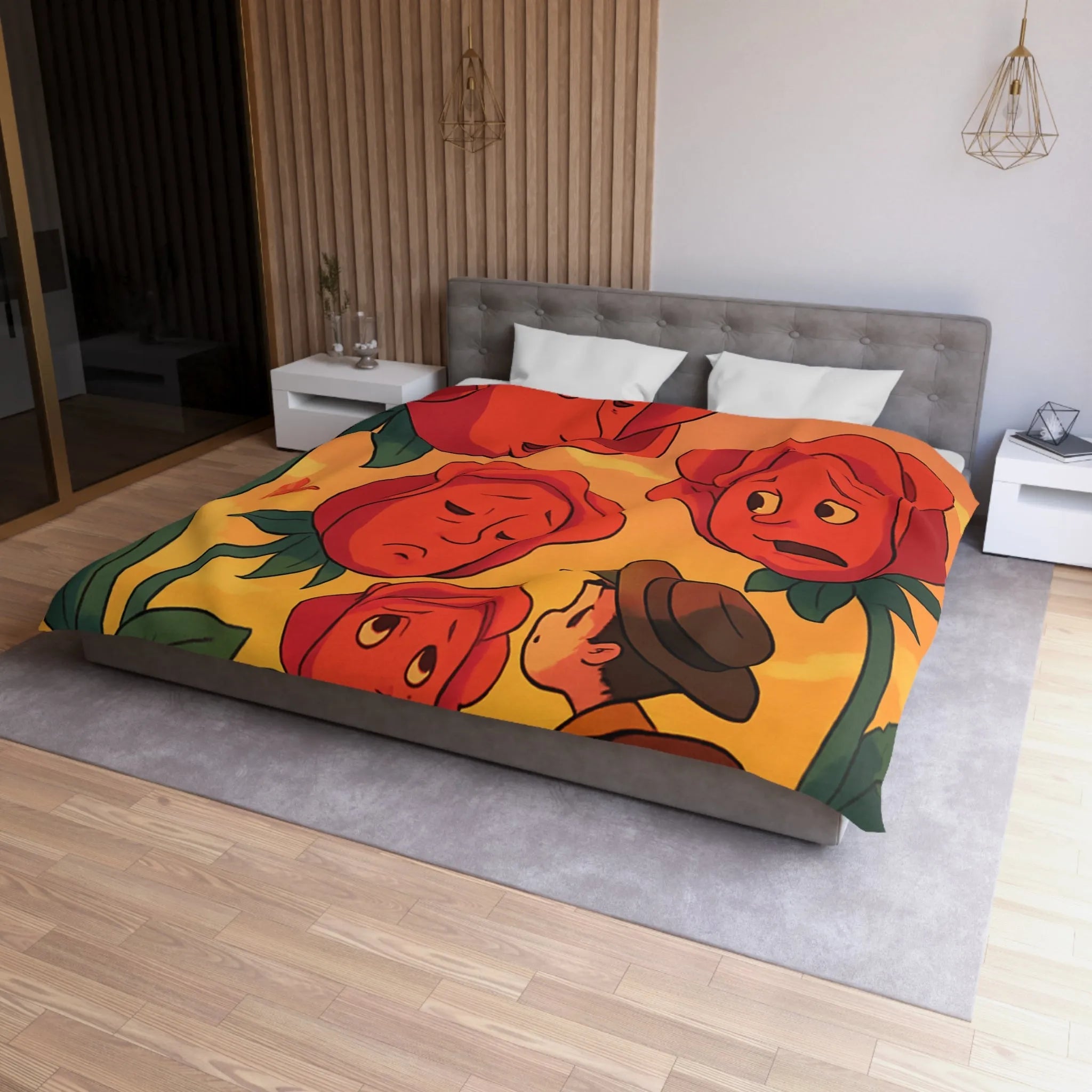 Housse de couette avec roses animées et papillons pour chambre douce et colorée