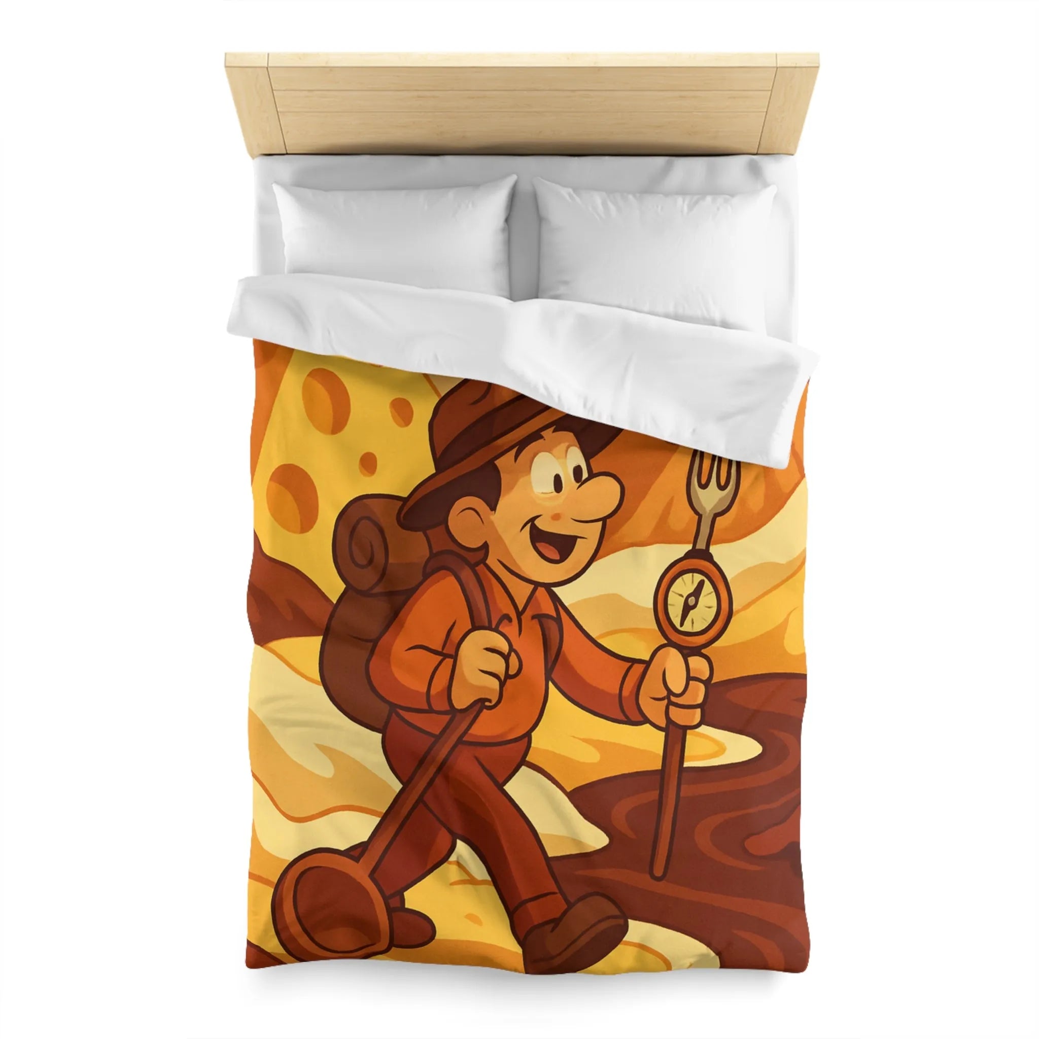 Housse De Couette Aventure Rétro Souvenirs Chocolat Montagne Désert Dunes Jaunes Illustration