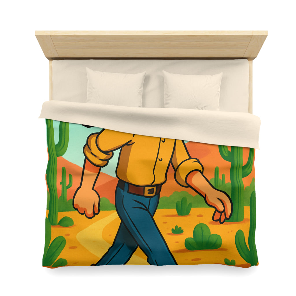 Housse de couette western cowboy dessin animé, désert cactus rétro style vibrant