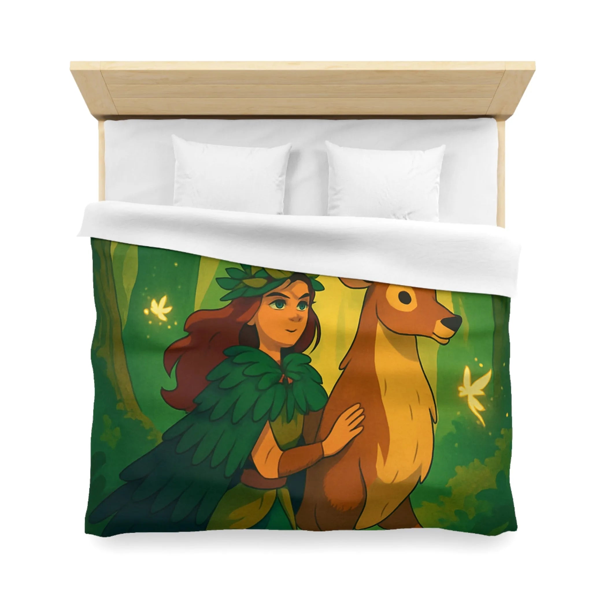 Housse de couette forestière magique avec cerf et fée pour ambiance féérique naturelle