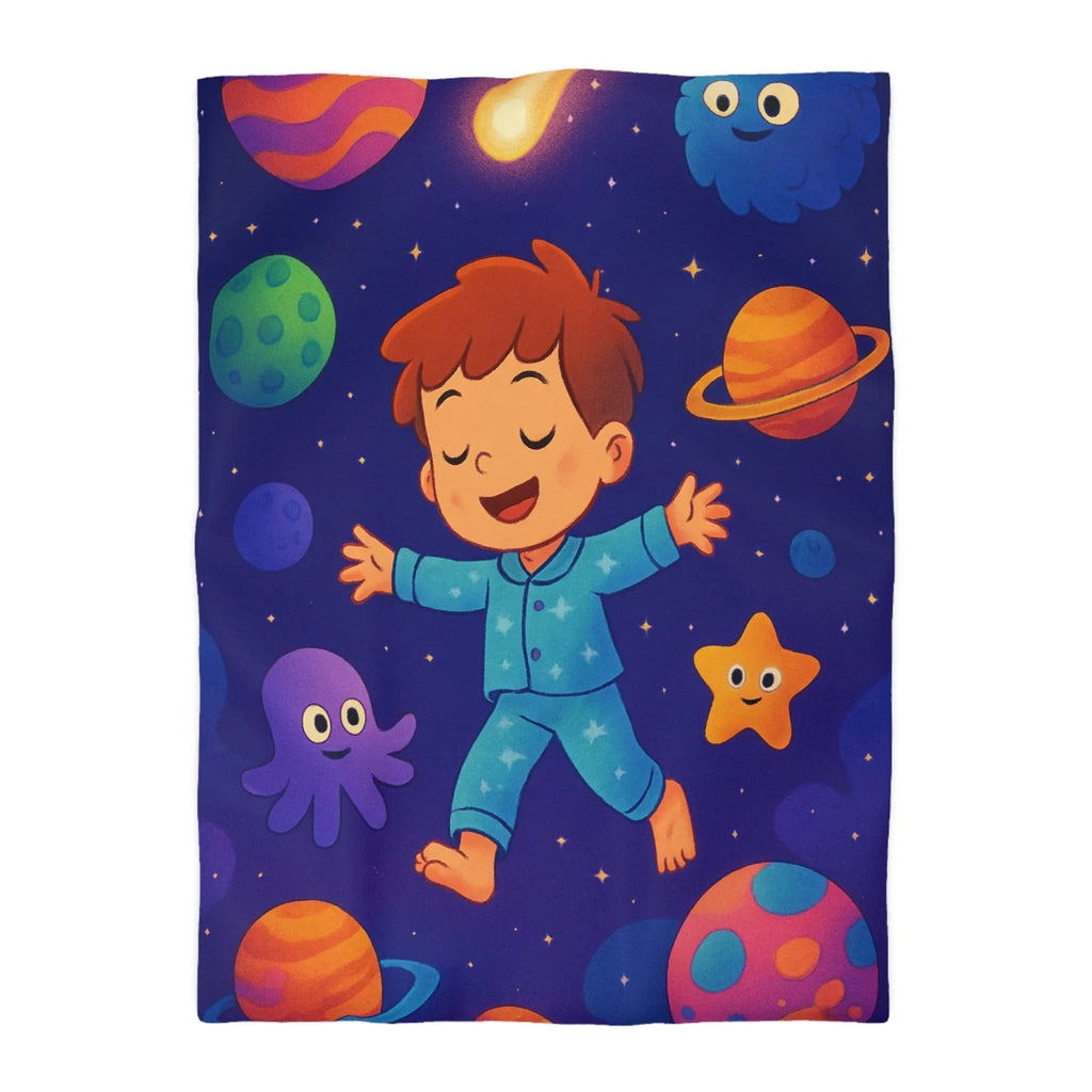 Housse de Couette Galaxie Enfant avec Atmosphère Rêveuse et Éléments Astronomiques Colorés