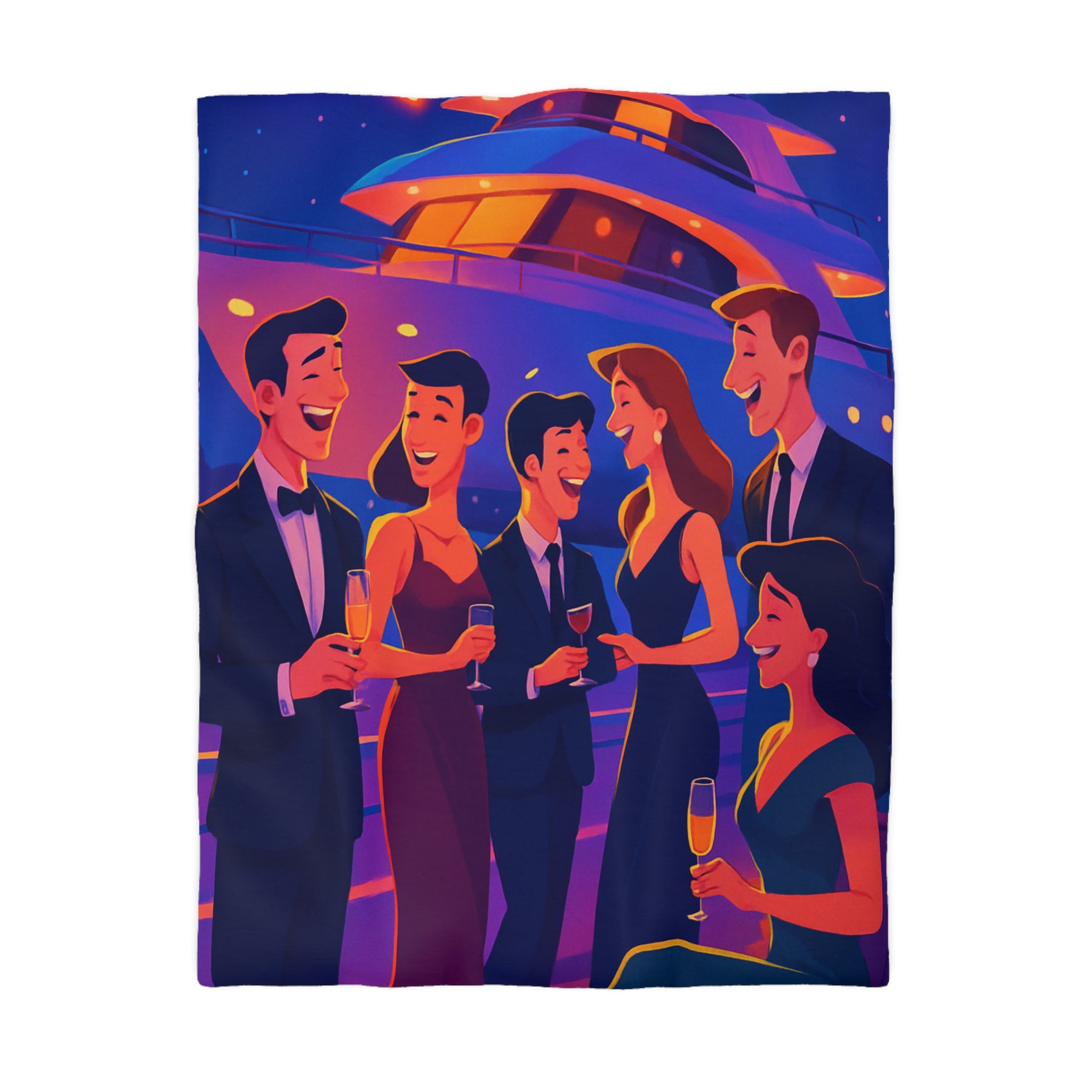 Luxueuse housse de couette en croisière, ambiance fête nocturne élégante et festive