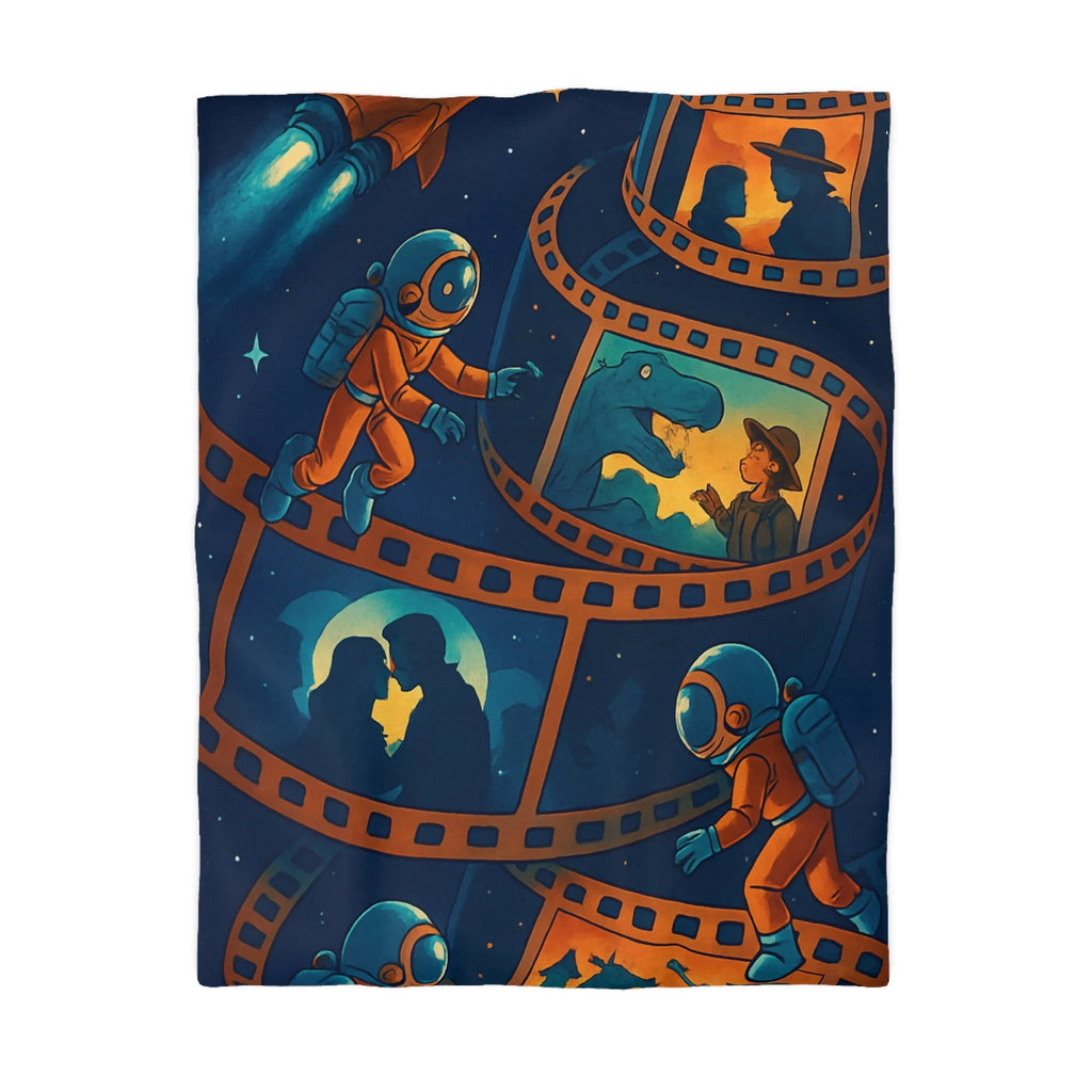 Housse de couette cosmos rêveur avec astronautes et séquences cinématographiques vintage