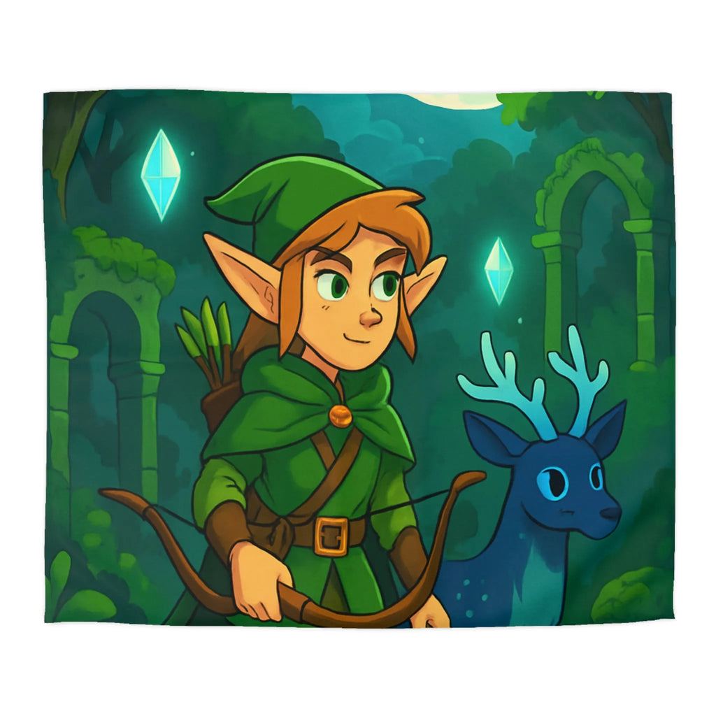 Housse de couette forêt enchantée avec lutin et cerf sous lune brillante