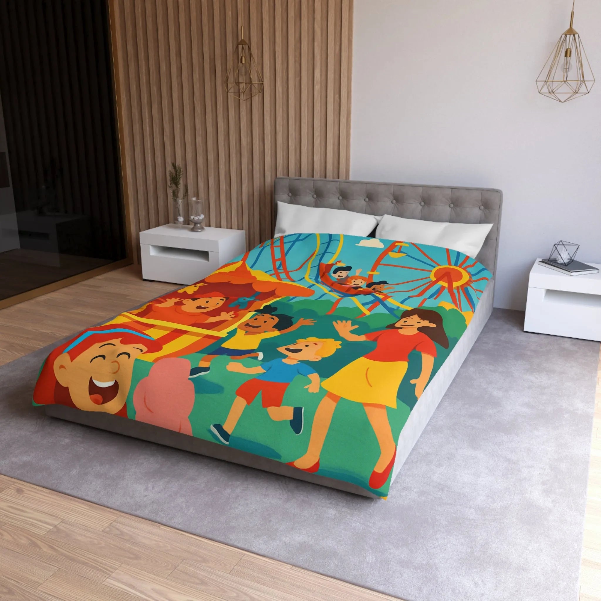 Housse de couette amusante pour enfants avec parc d'attractions coloré et joyeux