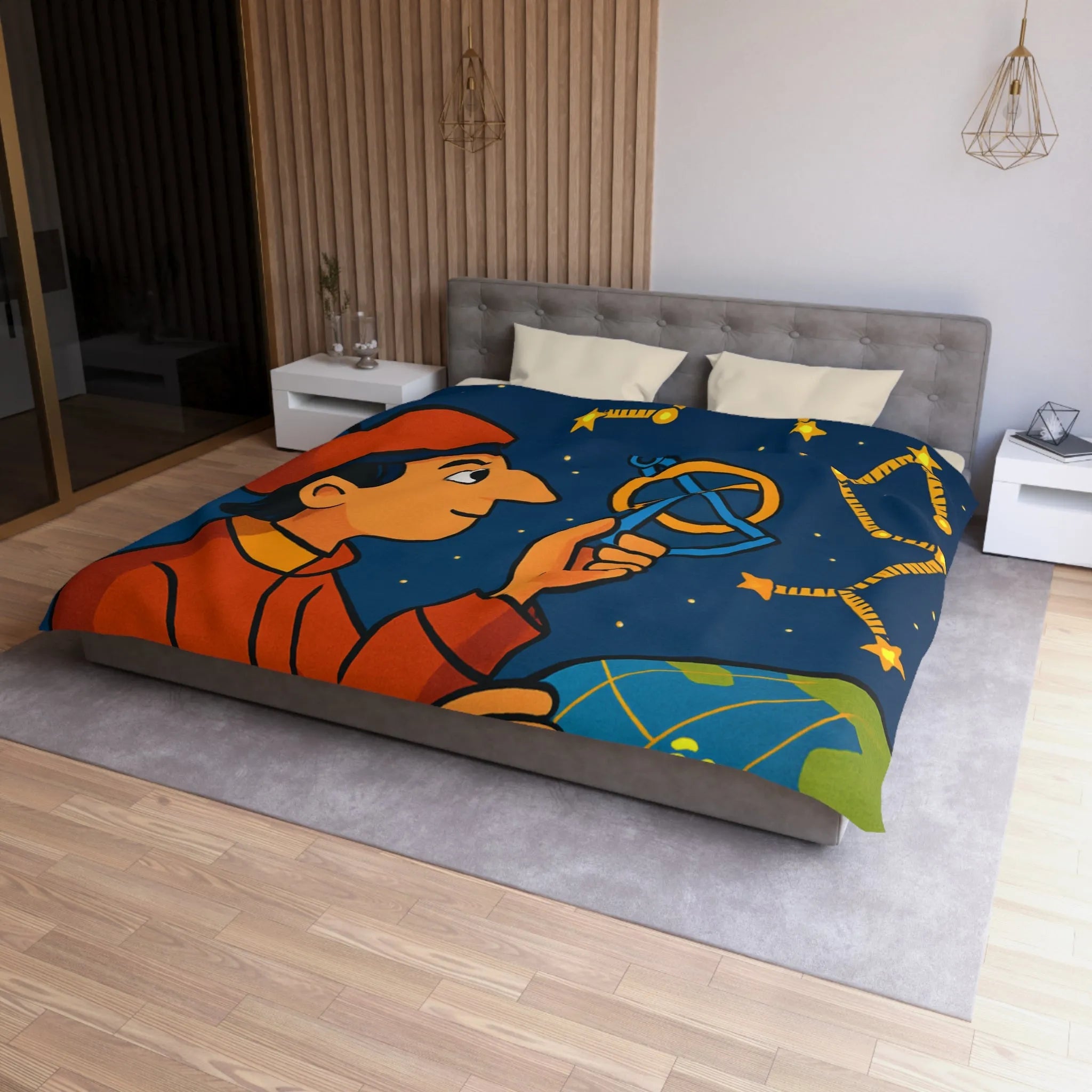 Housse de couette astronomie éducative avec constellations étoilées dans une nuit étoilée