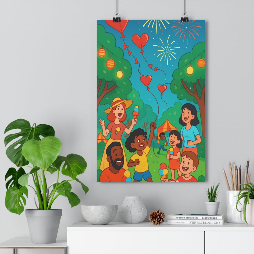 Poster décoratif couleurs vives joyeux parc famille enfants salon moderne convivial artistique tendance qualité