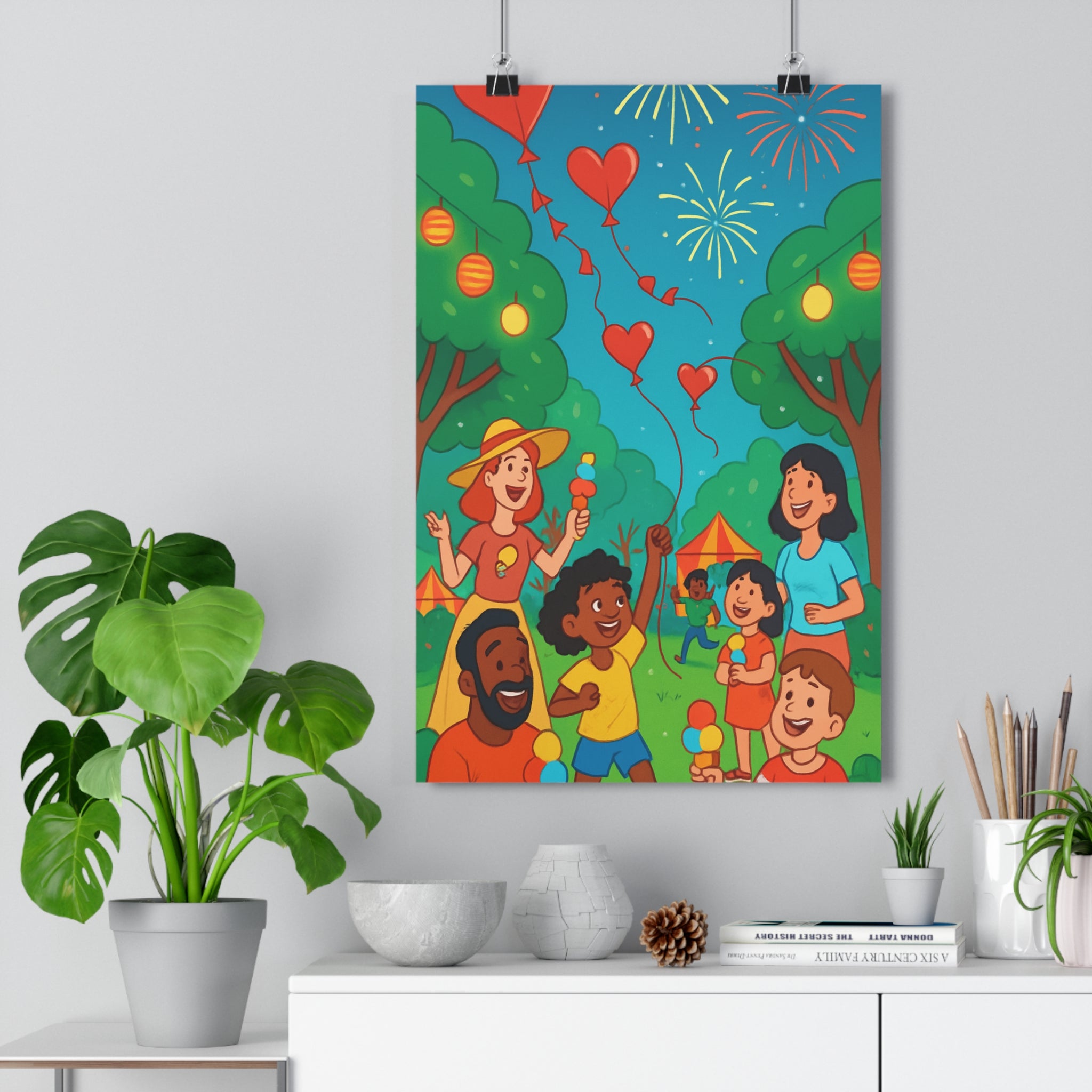 Poster décoratif couleurs vives joyeux parc famille enfants salon moderne convivial artistique tendance qualité