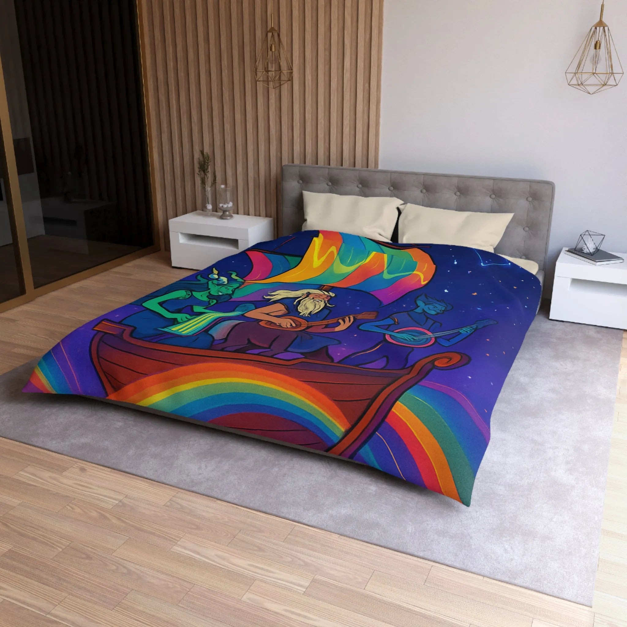 Explorez un monde magique: housse de couette avec bateaux et constellations colorées