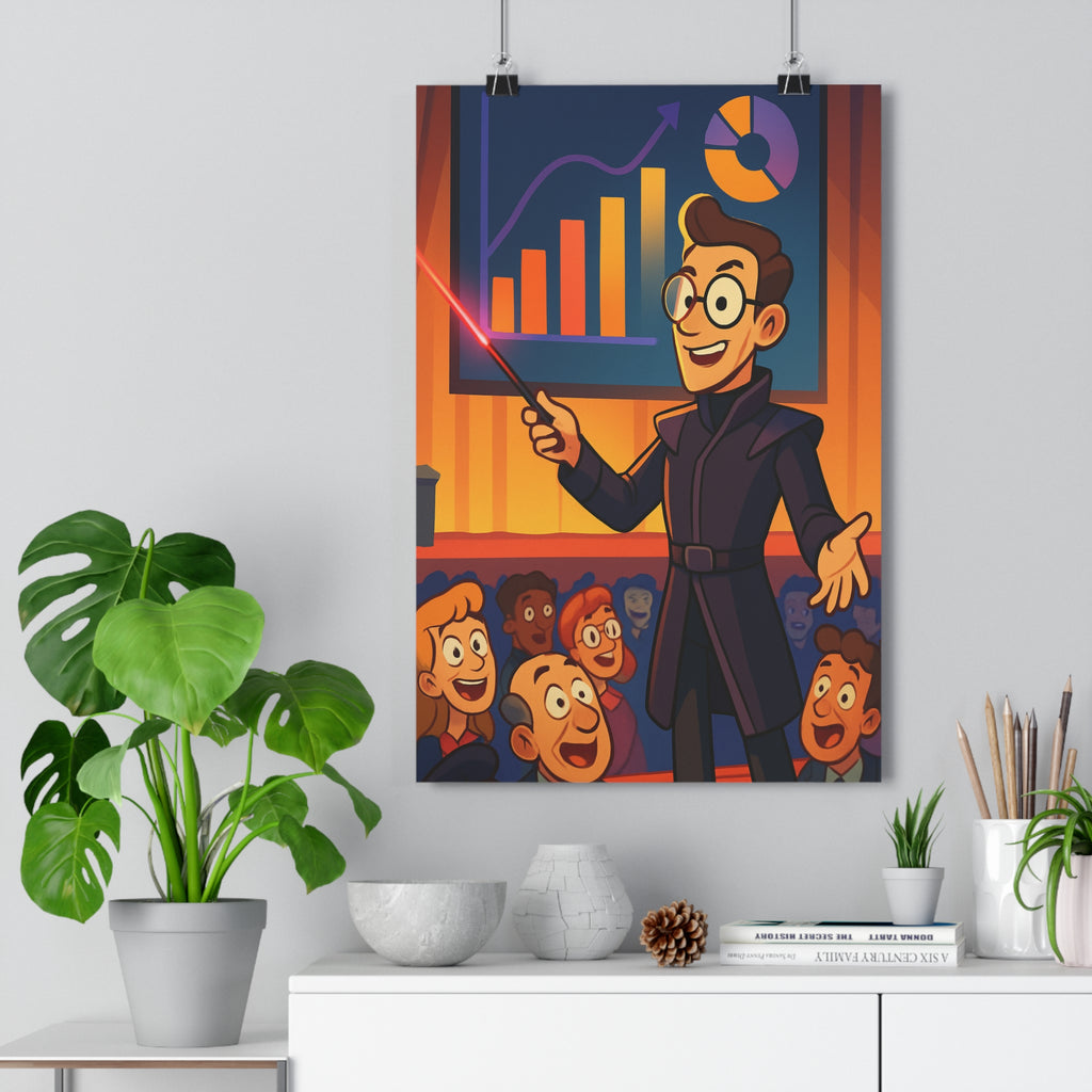 Poster décoratif moderne cartoon dynamique bleu orange violet salon bureau design vibrant impactant graphique