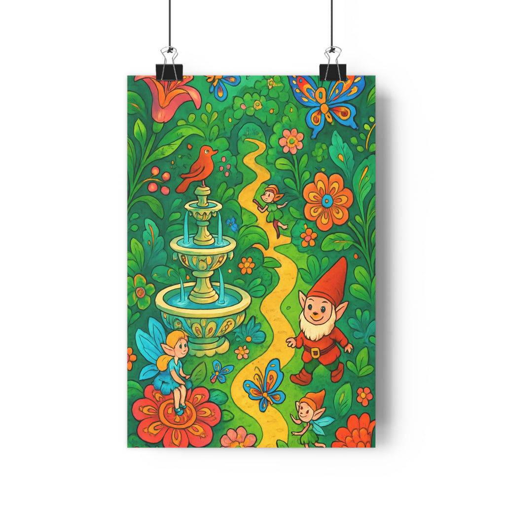 Poster décoratif coloriage jardin secret cartoon joyeux enfant chambre vert fleurs enchanté ambiance qualité