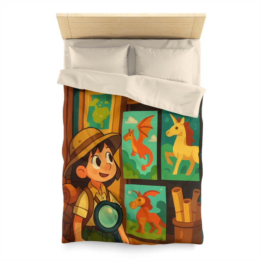 Housse de couette thème exploration avec dragon et licorne pour chambre enfant