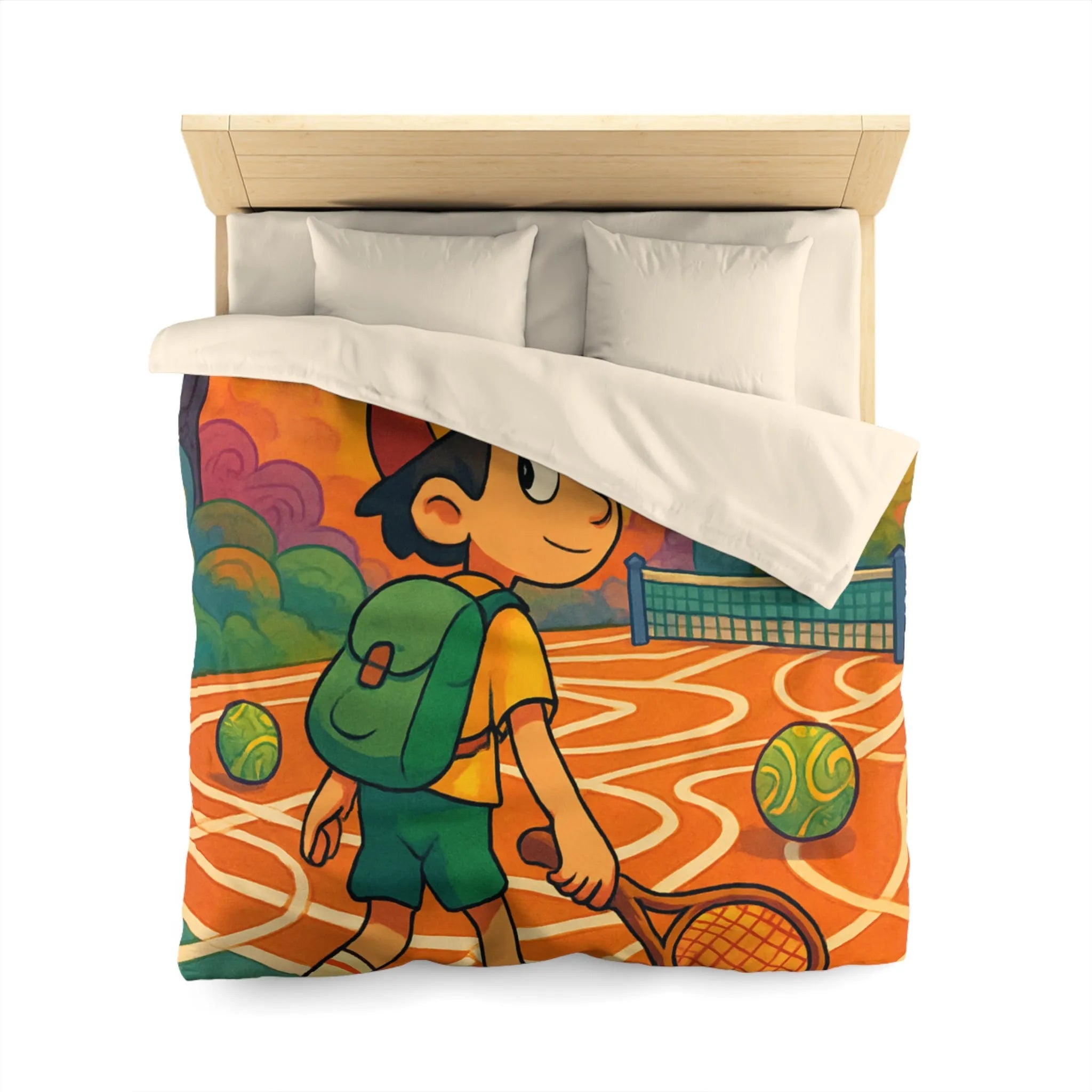 Housse de couette enfant avec motif joueur de tennis dans parc coloré joyeux