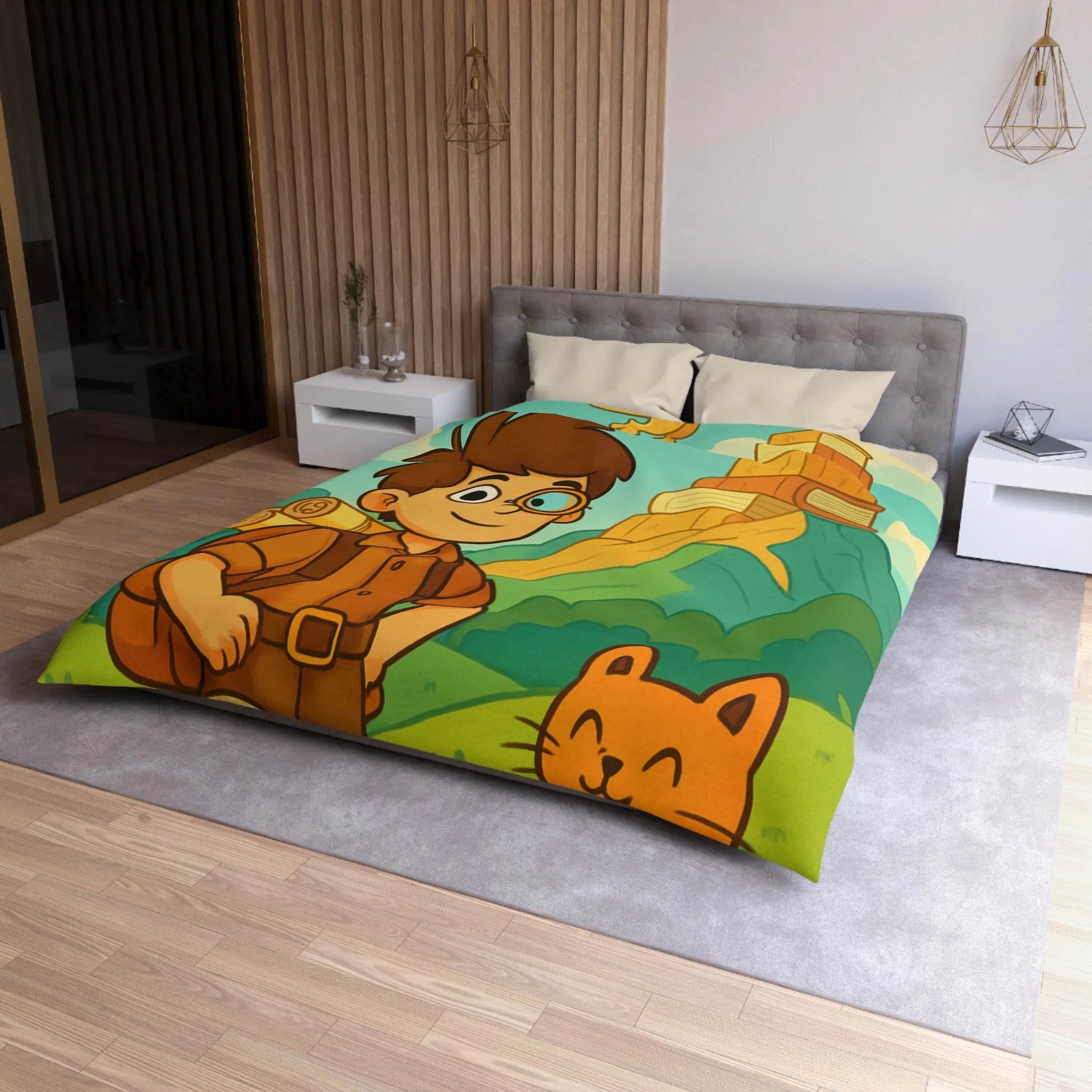 Housse de Couette Enfant Aventure avec Dragon et Animaux pour Voyage Imaginaire