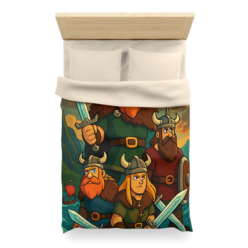 Housse de couette viking épique avec des guerriers et paysage dramatique