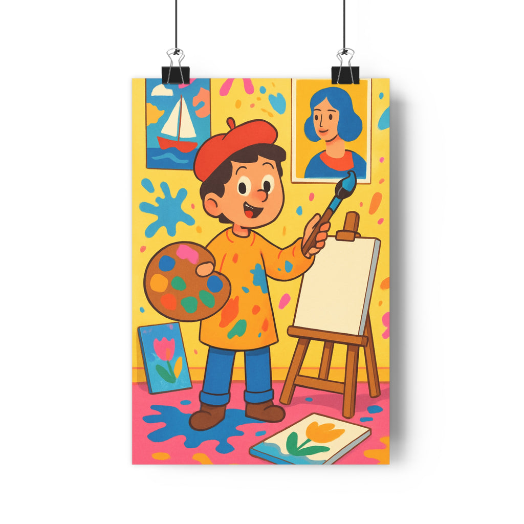 Poster décoratif artiste joyeux rouge bande dessinée coloré enfant chambre amusant créatif dynamique peinture