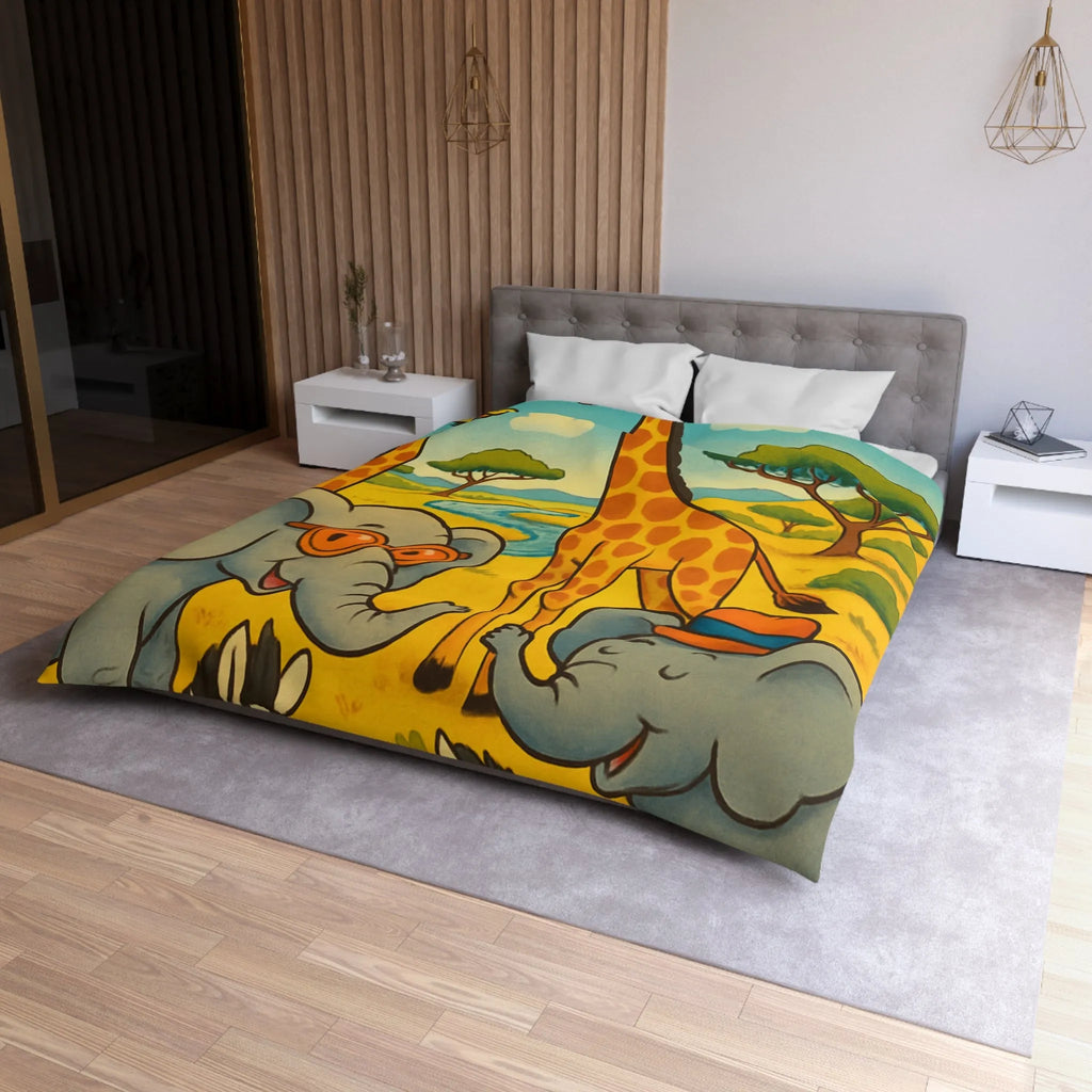 Housse de couette colorée avec animaux de la savane pour chambre d'enfant joyeuse