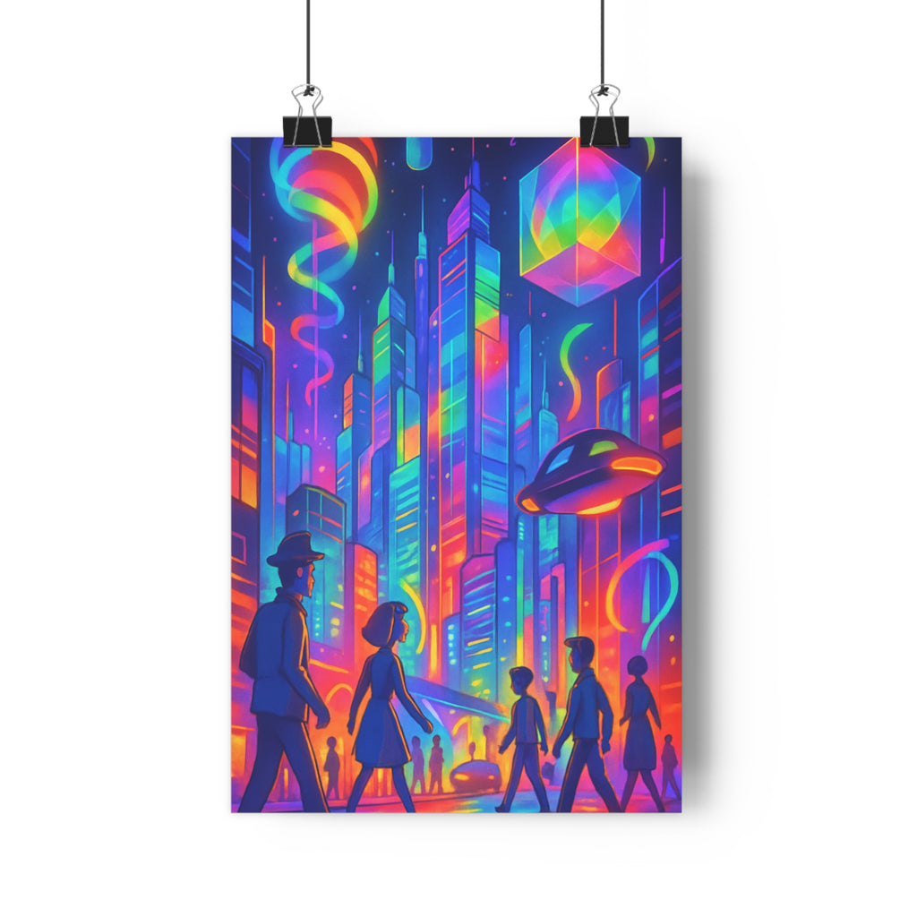 Poster décoratif coloré moderne vibrant futuriste cyberpunk anime salon chambre dynamique lumineux urbain ambiance