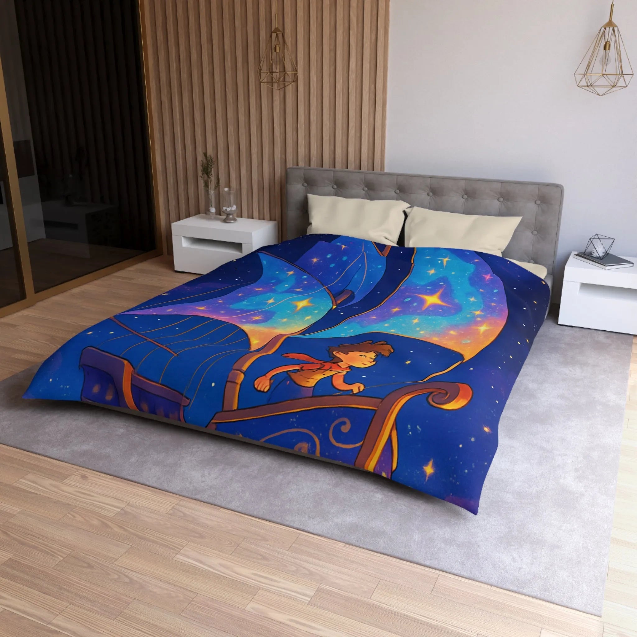 Housse de Couette Enchantée: Bateau Stardust Voyageant Dans l'Univers Étoilé pour Enfants