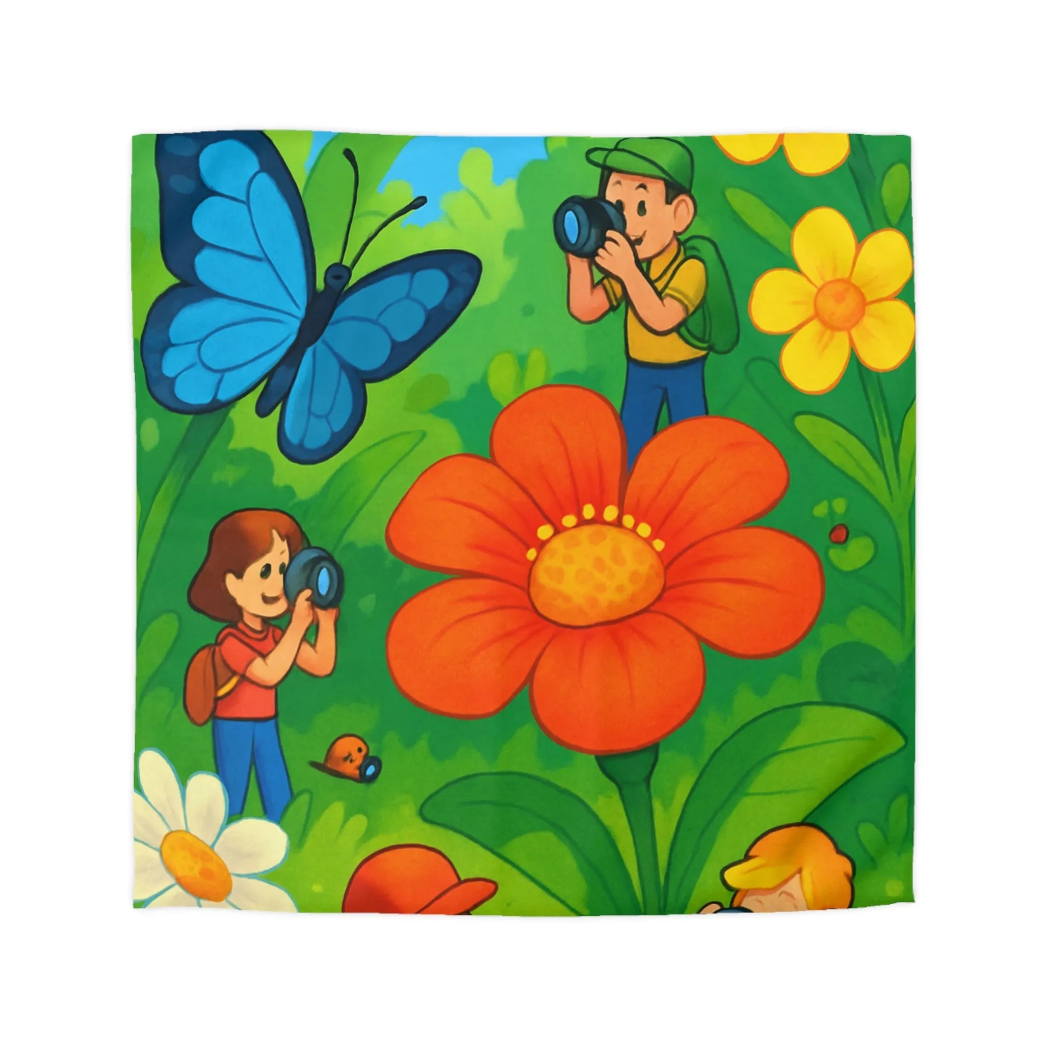 Housse de couette aux motifs colorés d'explorateurs photographes et nature en plein été