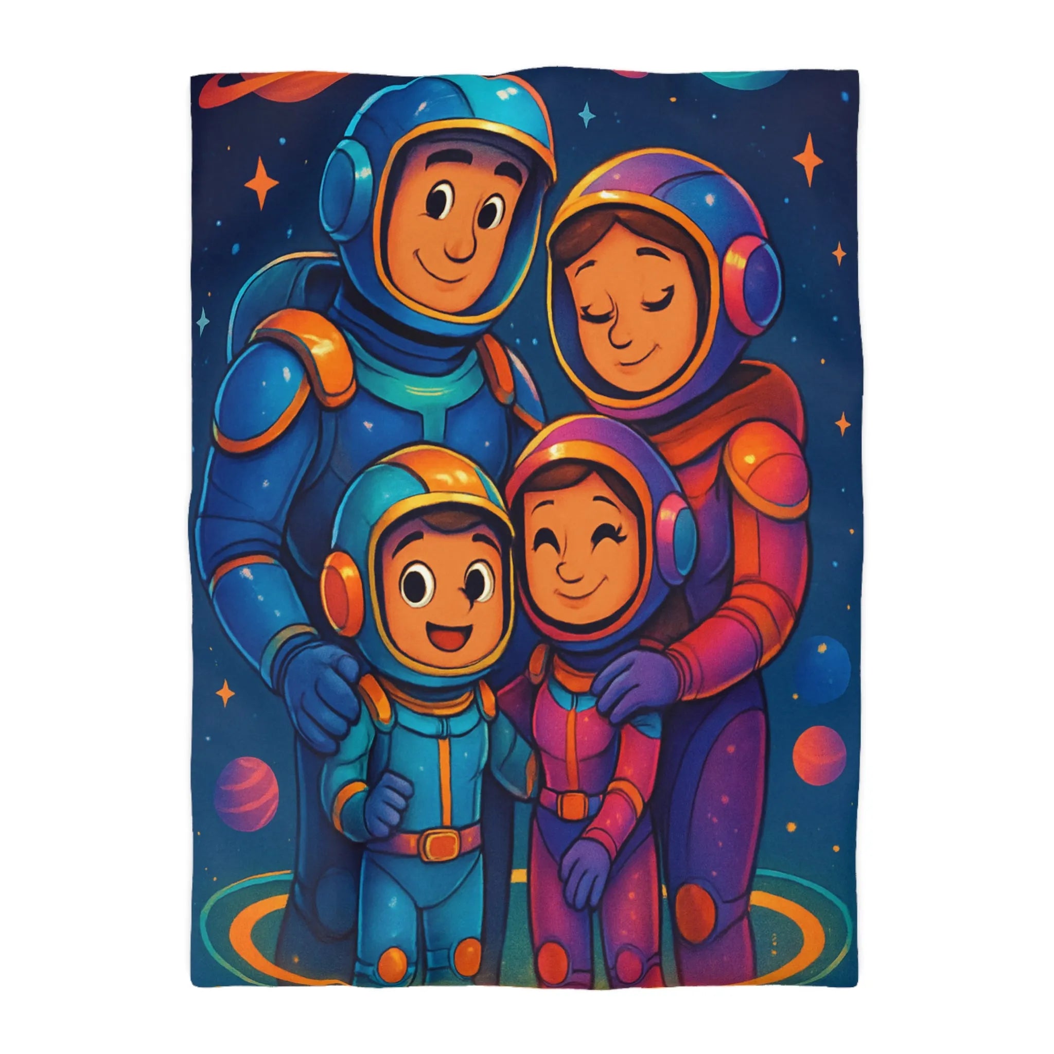 Housse de couette famille d'astronautes enfants joyeux espaces colorés pour chambre enfant