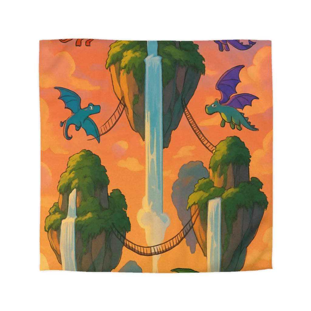 Housse de couette dragon colorée pour chambre d'enfant avec chutes et ciel magique