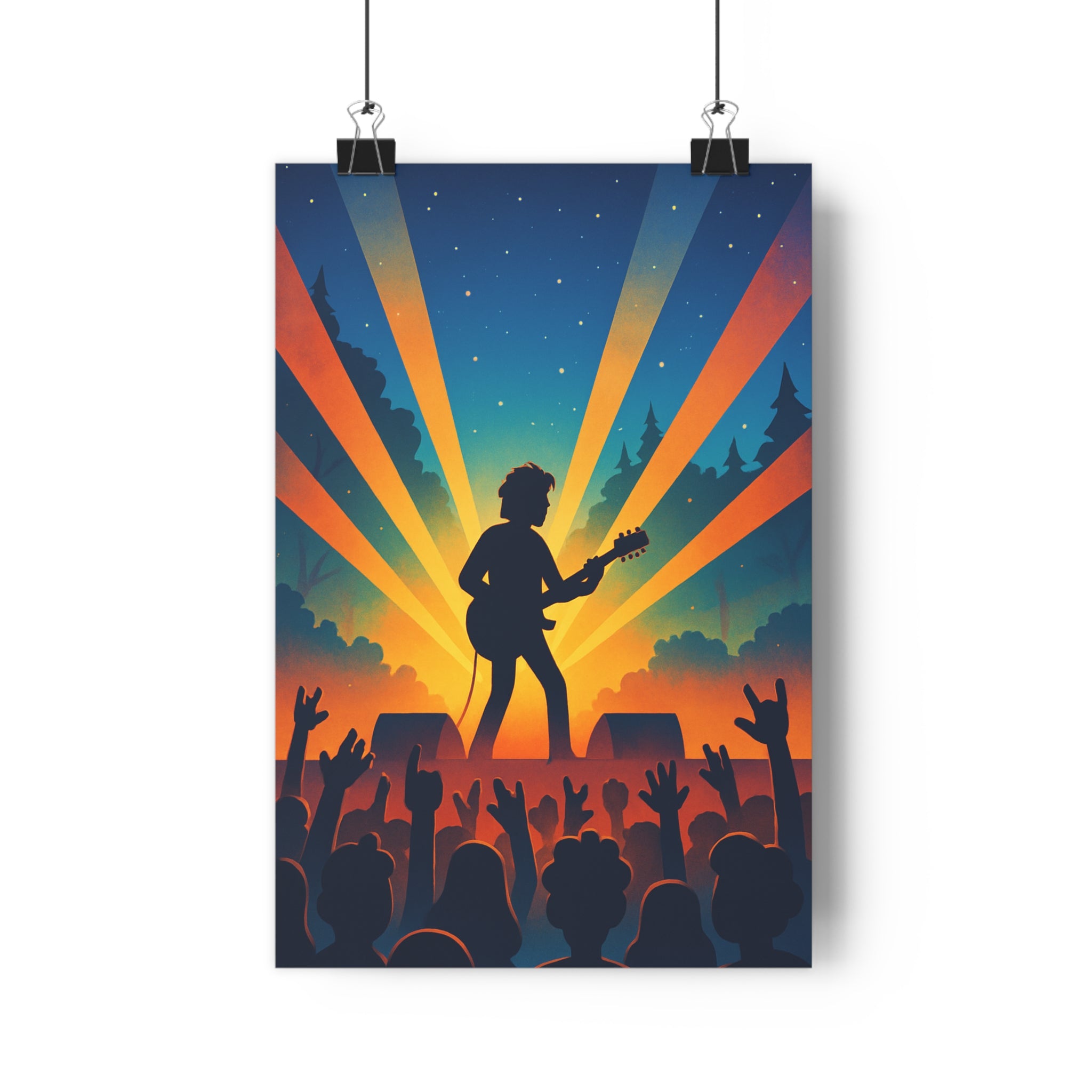 Poster décoratif concert éthéré animé énergique couleurs vives silhouette guitariste salon chambre 30x46 qualité