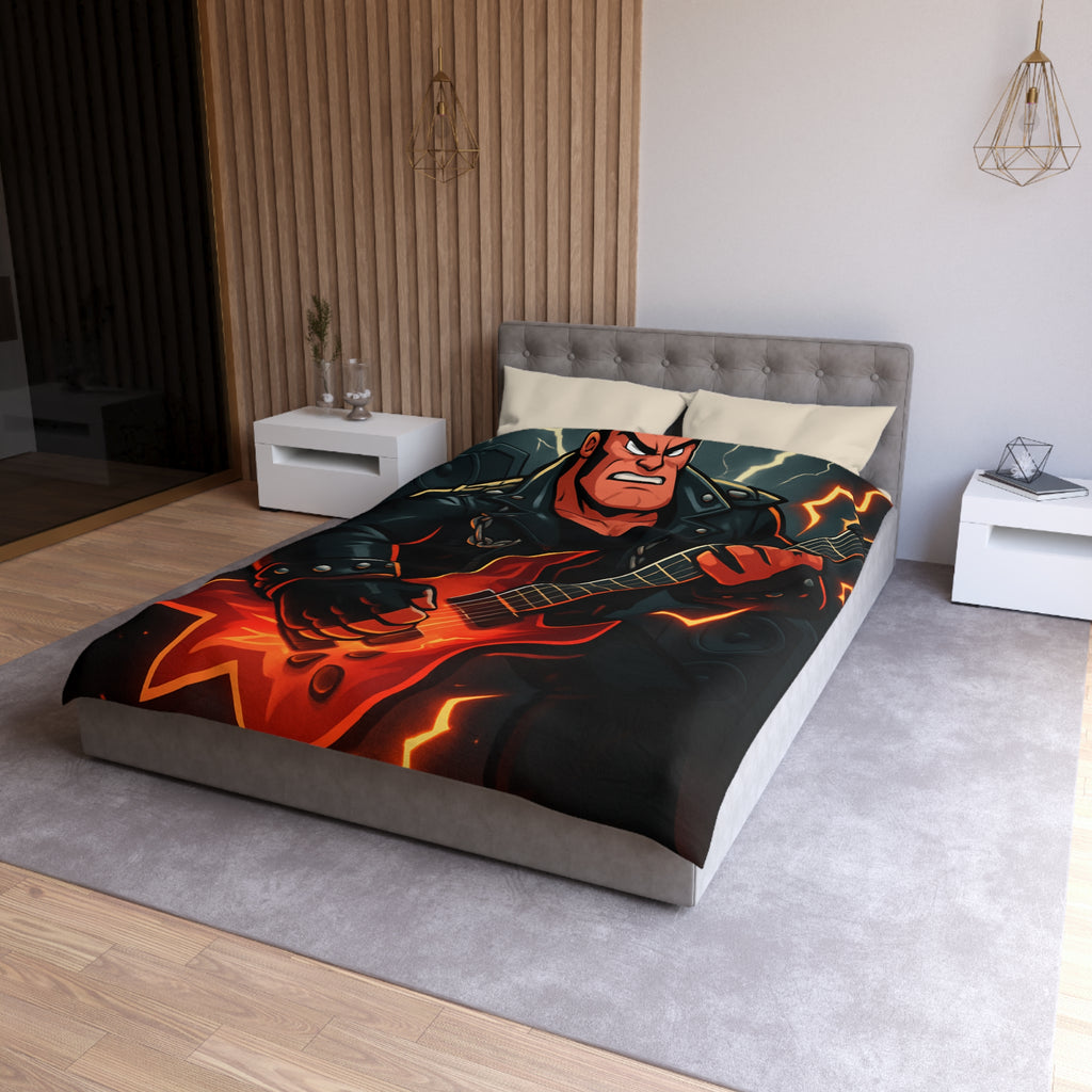 Housse de couette rock métal avec guitare électrique et éclair pour ambiance intense