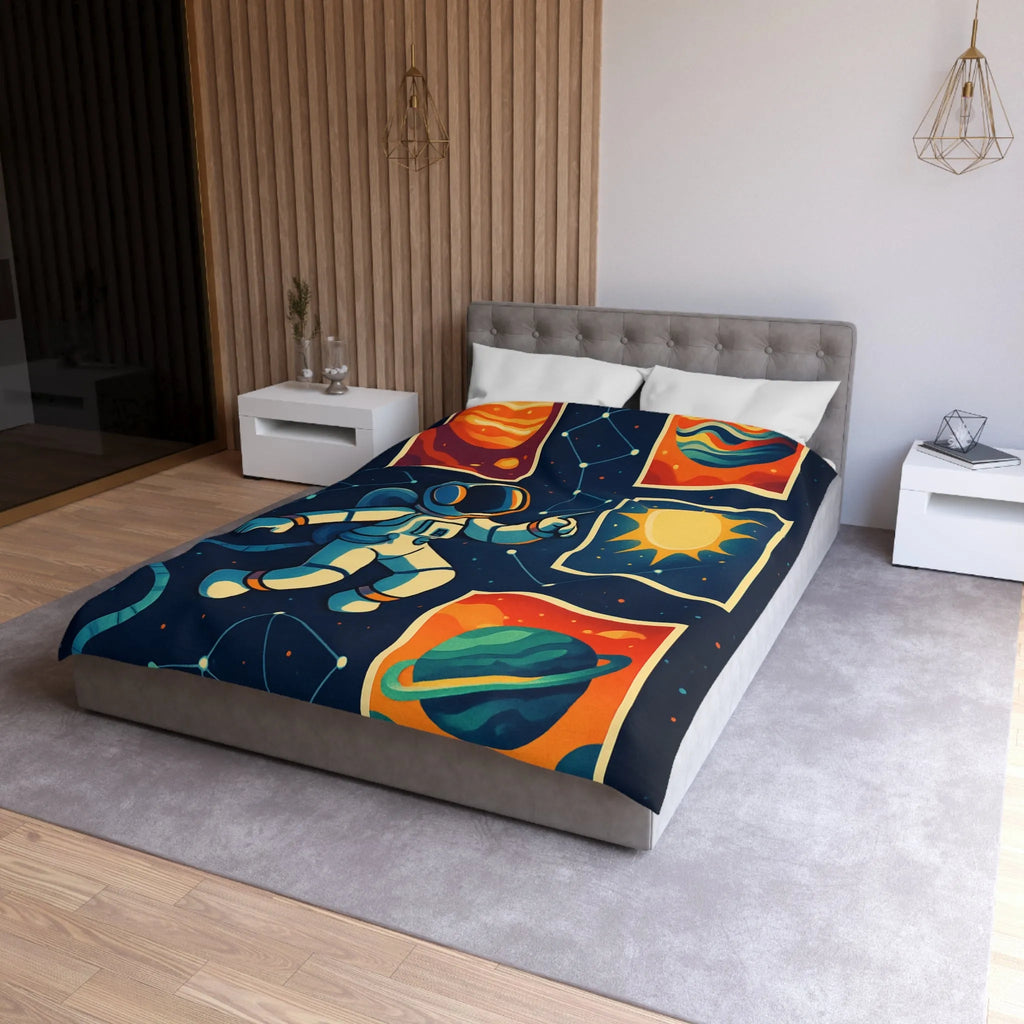 Housse de Couette Espace: Astronaute Flottant parmi Planètes et Constellations, Nuit Étoilée