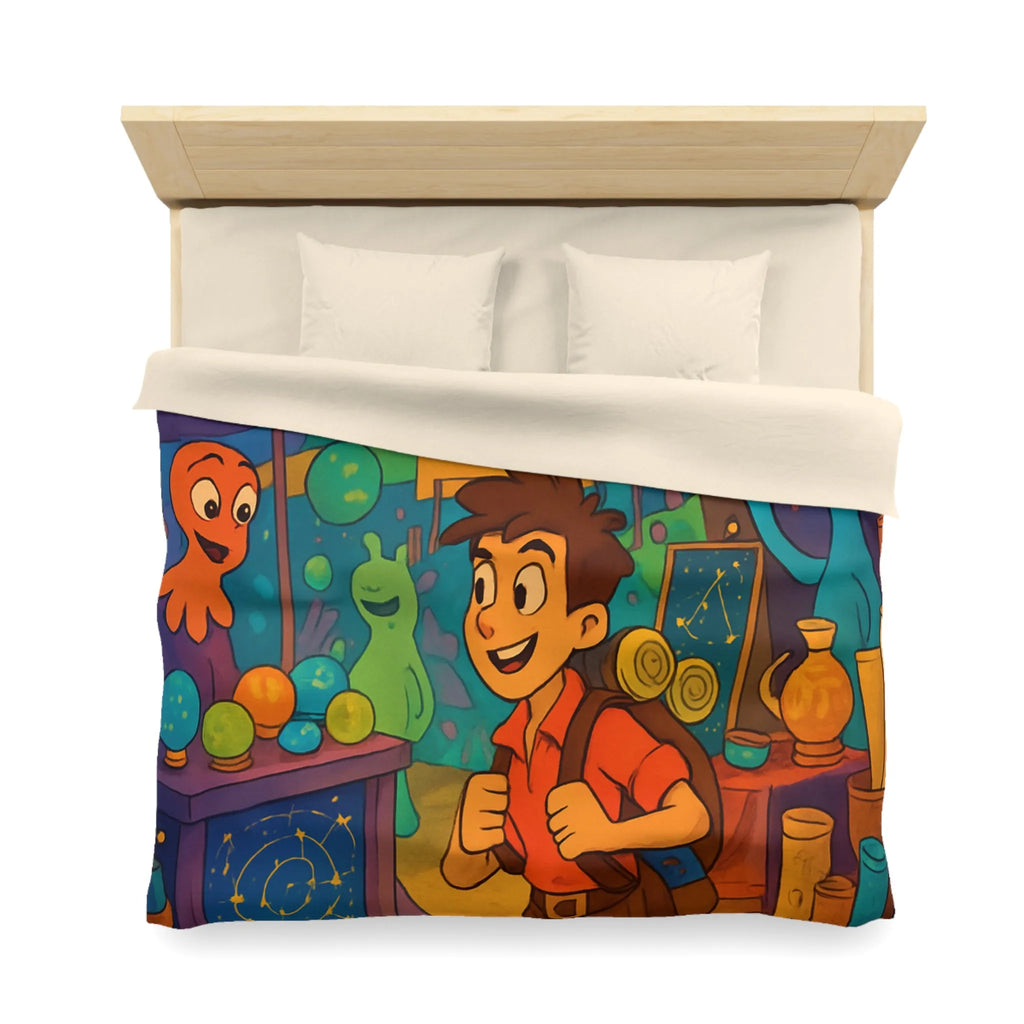 Housse de couette enfant monde fantastique avec planètes et créatures colorées