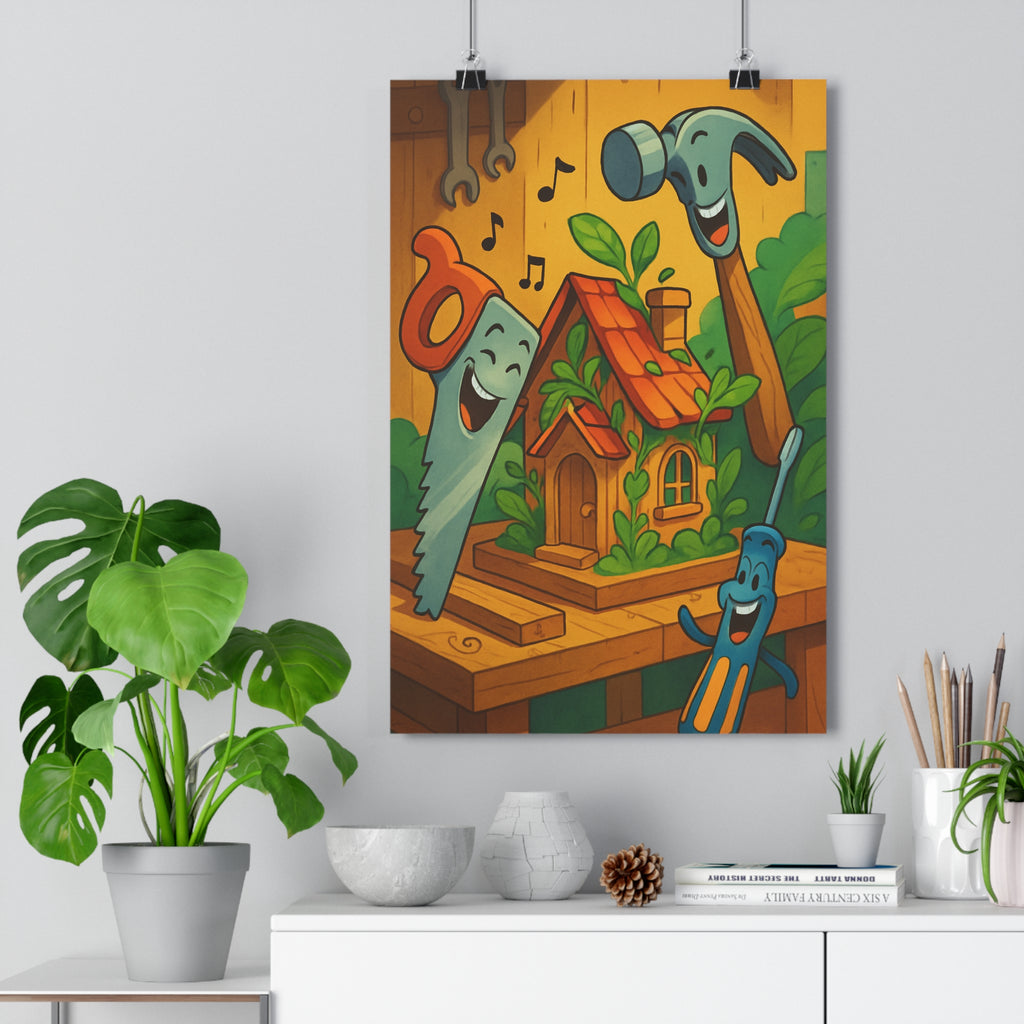 Poster décoratif bricolage joyeux coloré vert orange marron cartoon chambre enfant atelier maison 30x46