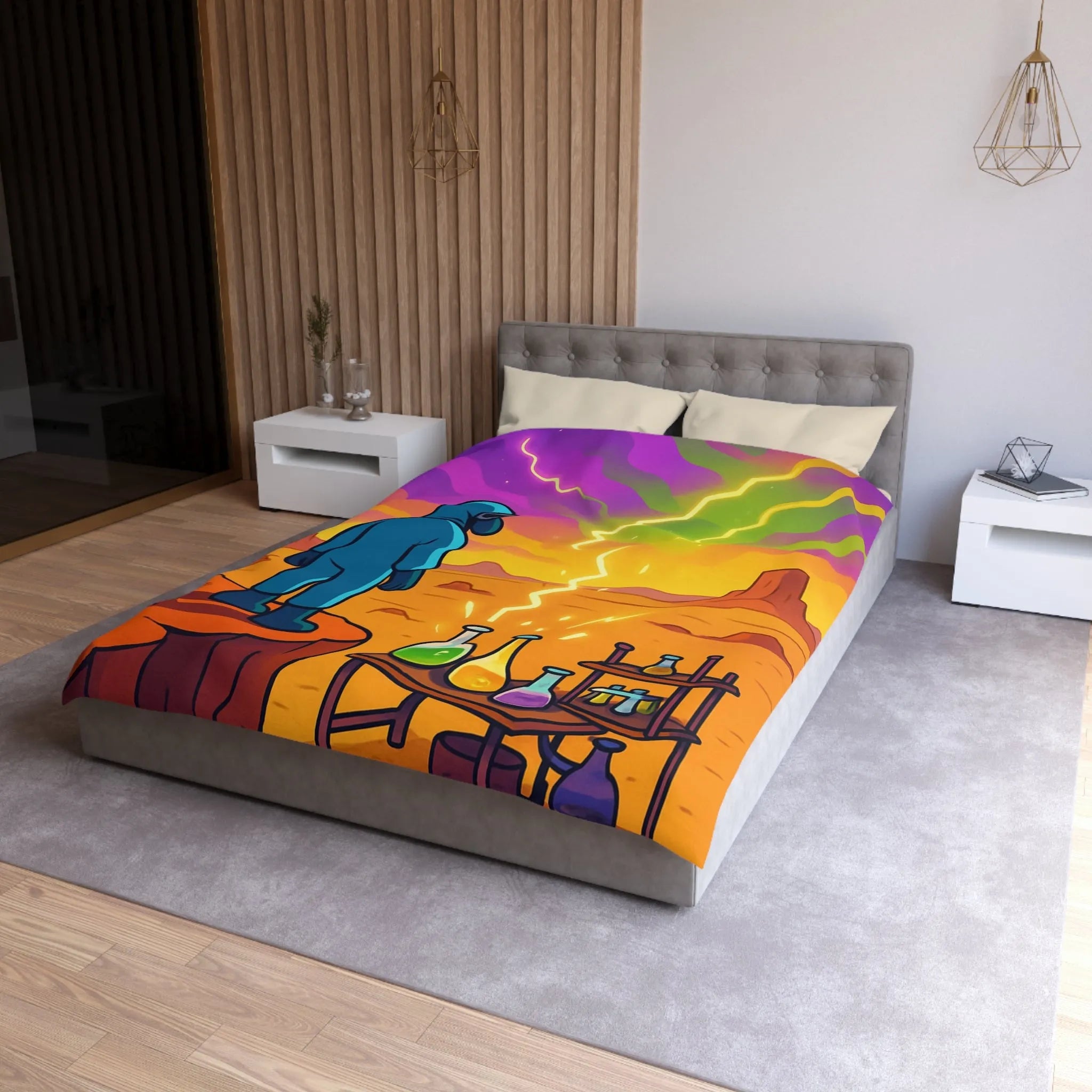 Housse de couette ciel extraterrestre arc-en-ciel avec scientifique et installations chimiques