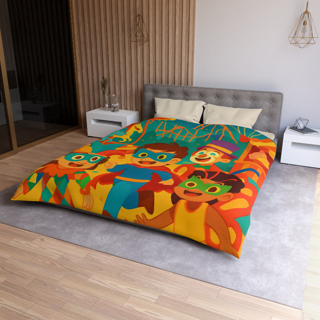 Joyeuse fête foraine avec enfants costumés courant joyeusement parmi attractions colorées nocturnes