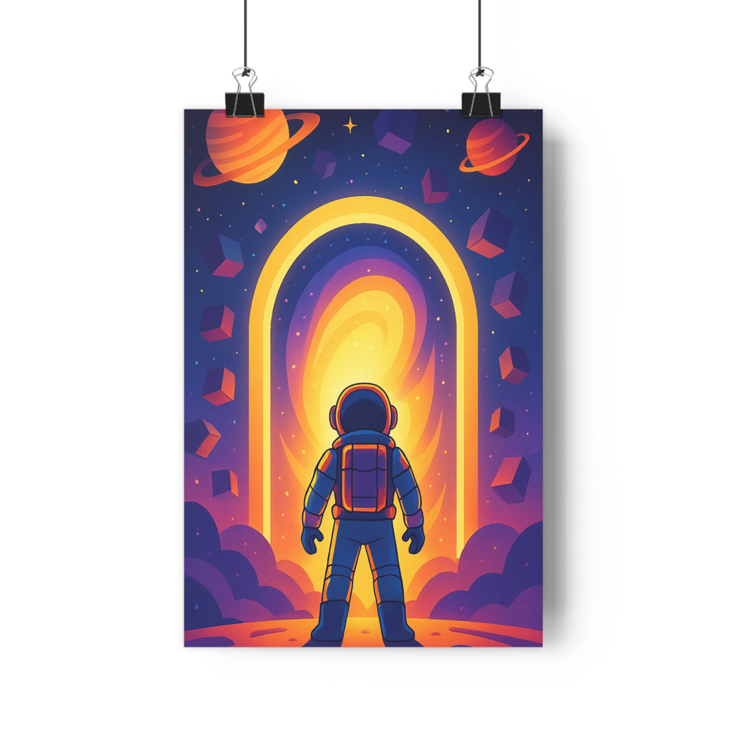Poster décoratif astronaute cartoon orange bleu interstellaire aventure bureau chambre format 30x46 lumineux qualité