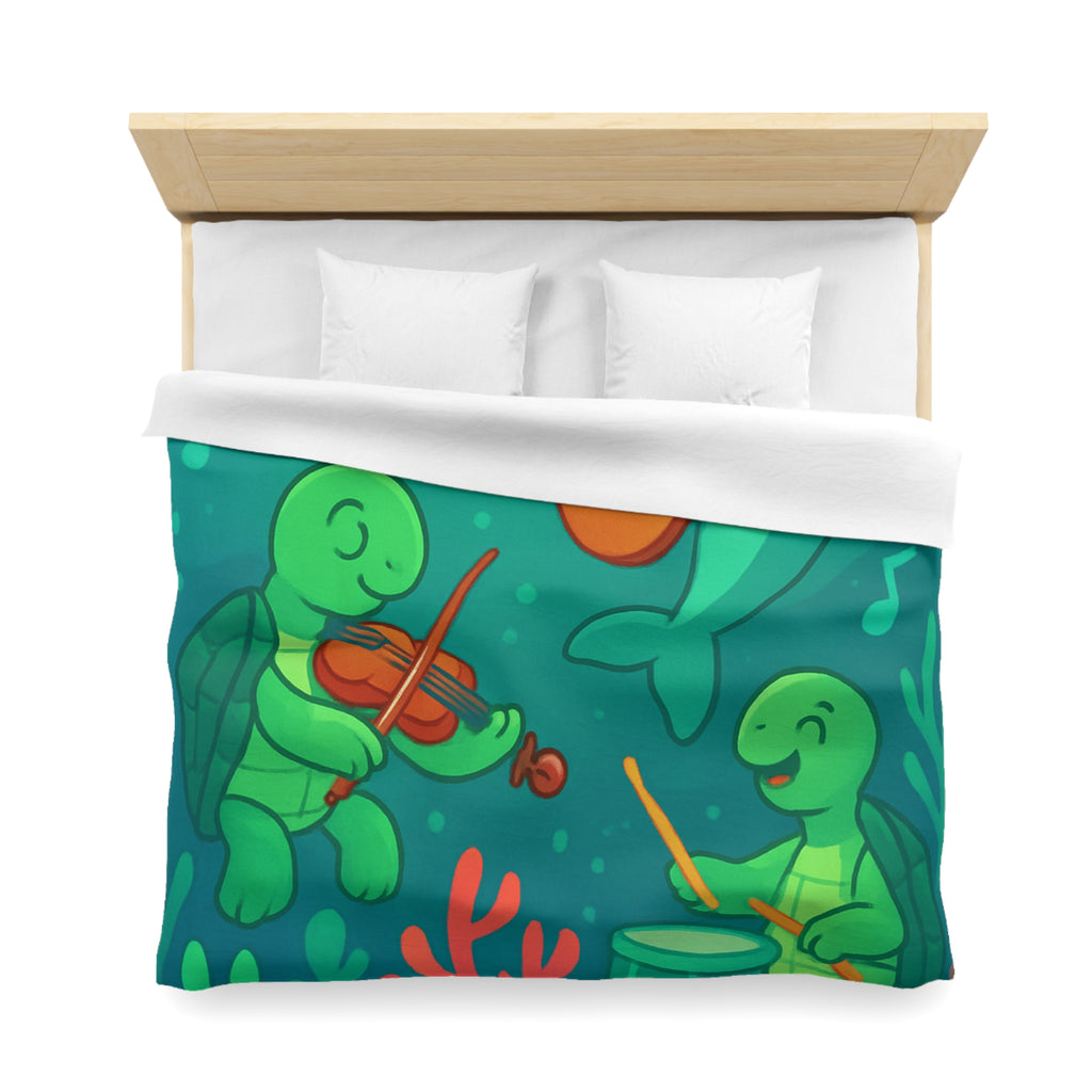 Housse de couette sous-marine avec dauphins et tortues jouant de la musique joyeuse