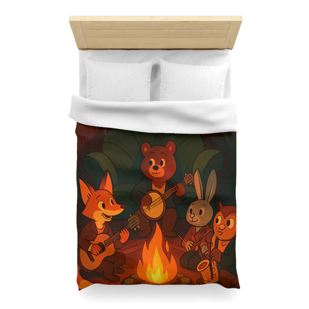 Housse de Couette Animaux Musiciens Autour Feu de Camp Ambiance Cosy pour Chambre Enfant