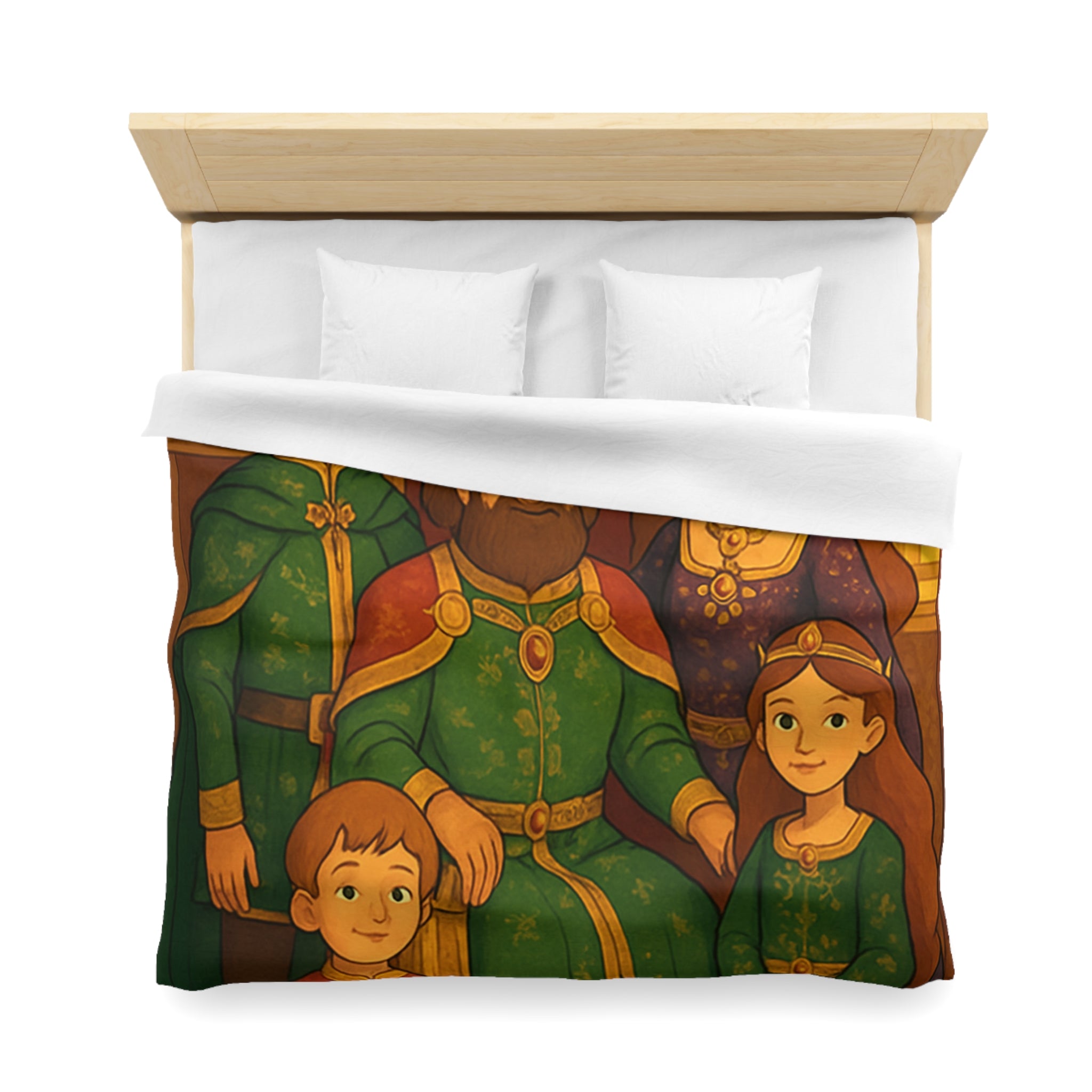 Housse de couette royale médiévale avec motif famille de nobles sur fond chaleureux