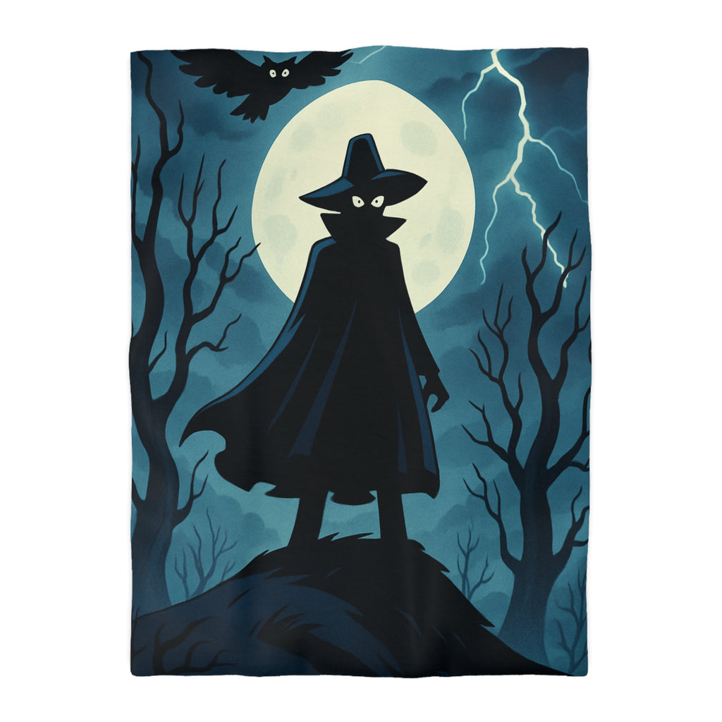 Plongez dans une scène nocturne mystérieuse avec silhouette et hibou sous lune pleine