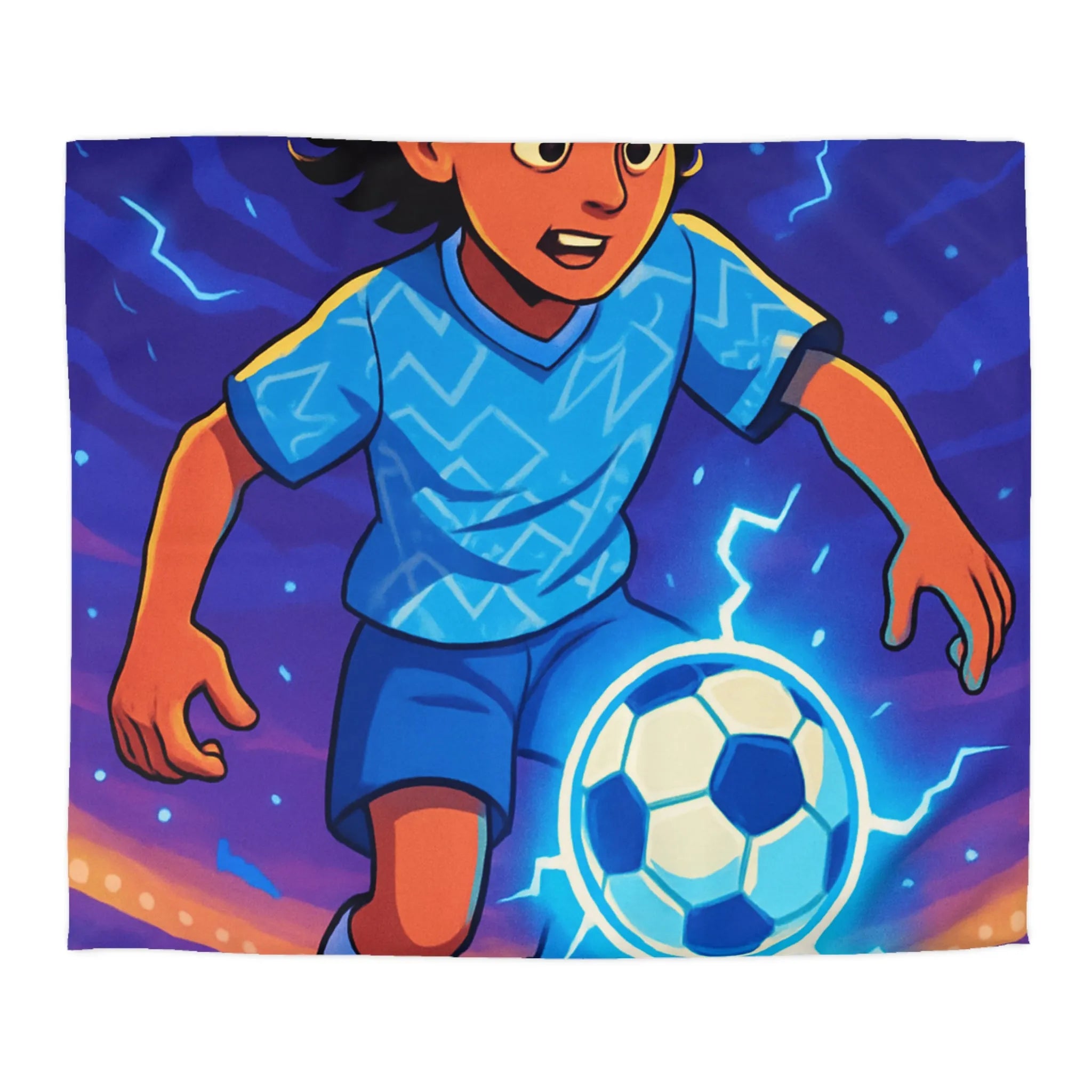 Housse de Couette Enfant Football Éclair Bleu Lumière Dynamique Jeu Sportif Aventure
