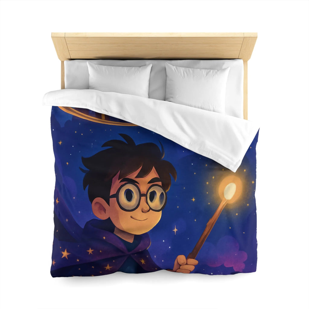 Housse de couette magique bleu nuit avec château, hibou et train enchanté