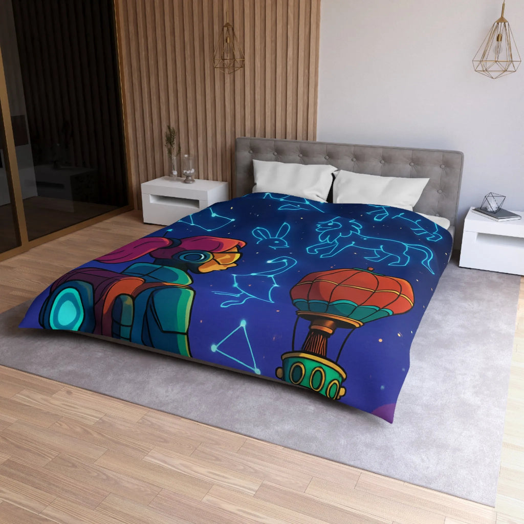 Housse de couette astronaute contemplant constellations animalières dans ciel étoilé rêveur