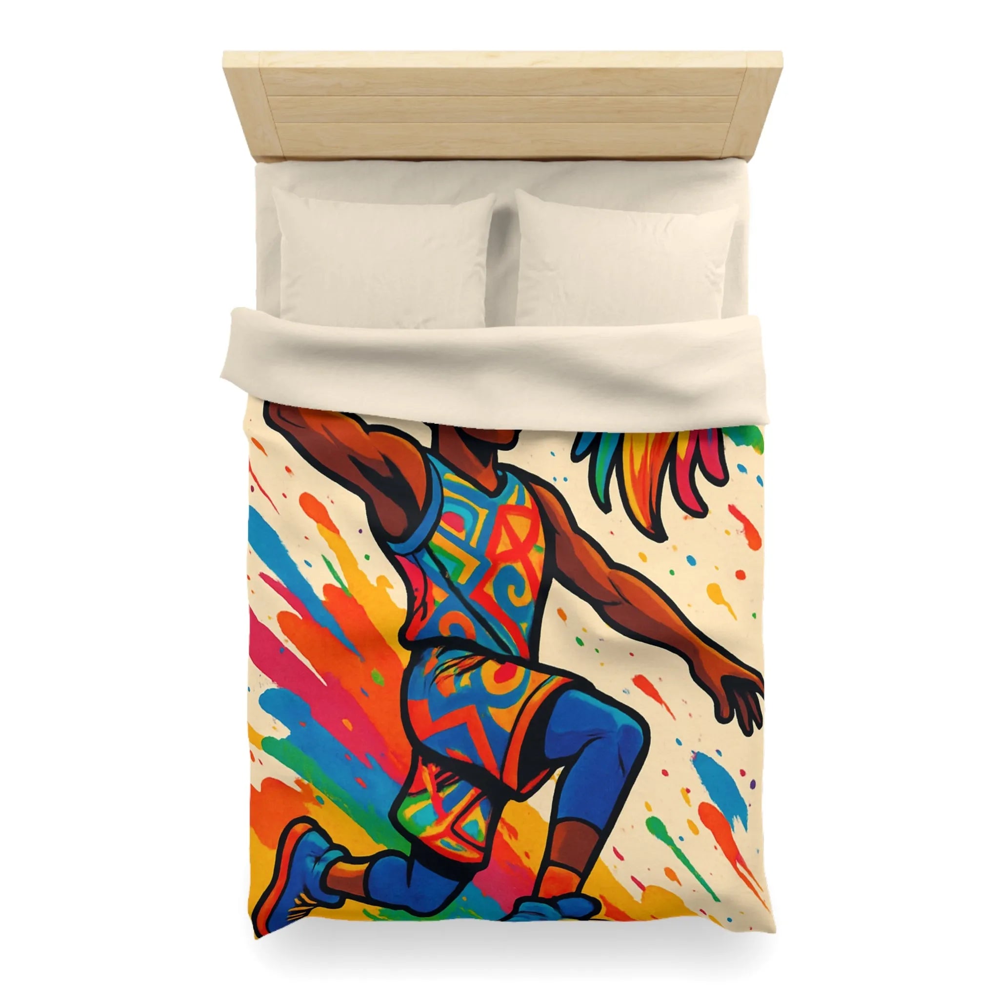 Housse de Couette Basket Éclatante : Athlete en Action avec Arc-en-Ciel Coloré