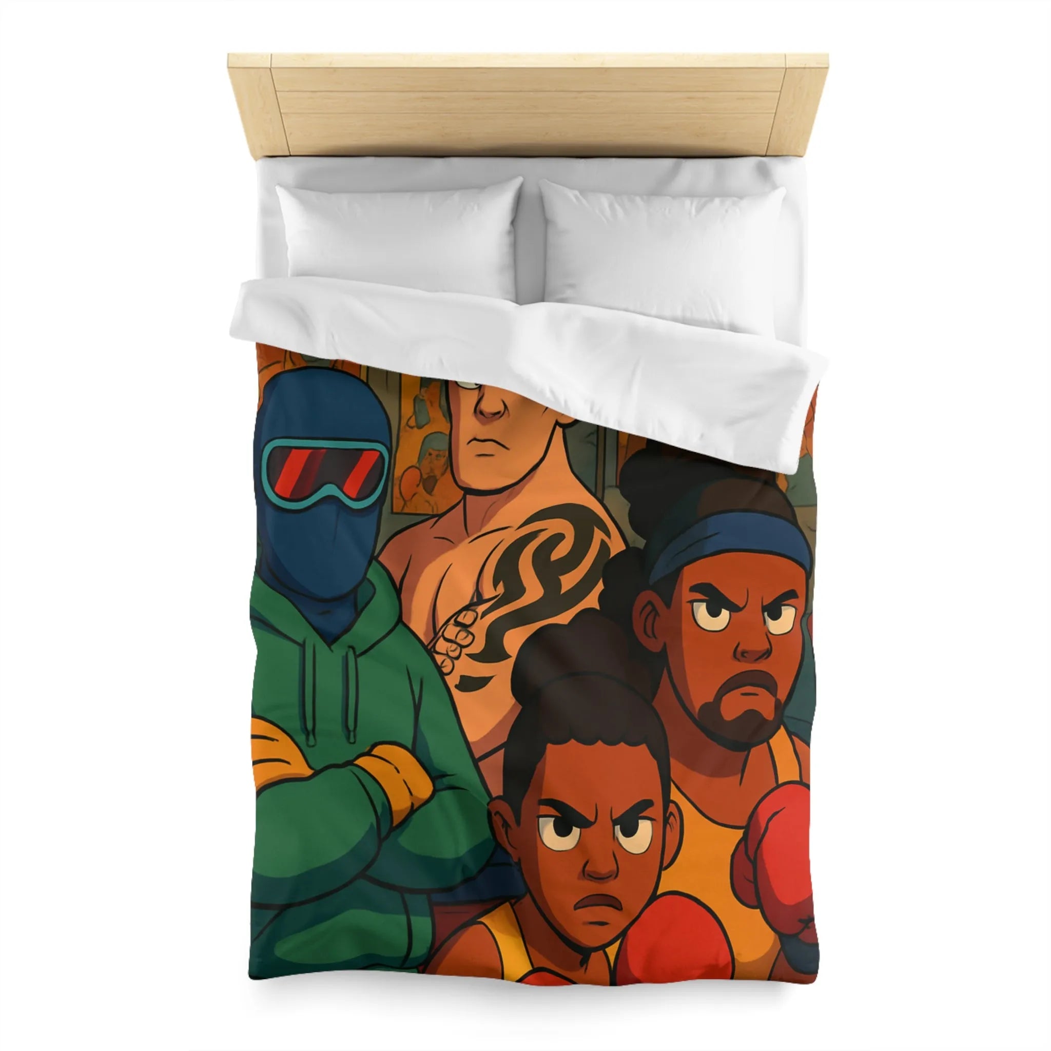 Housse de couette colorée avec boxeurs dessin animé pour chambre enfant sportive unique