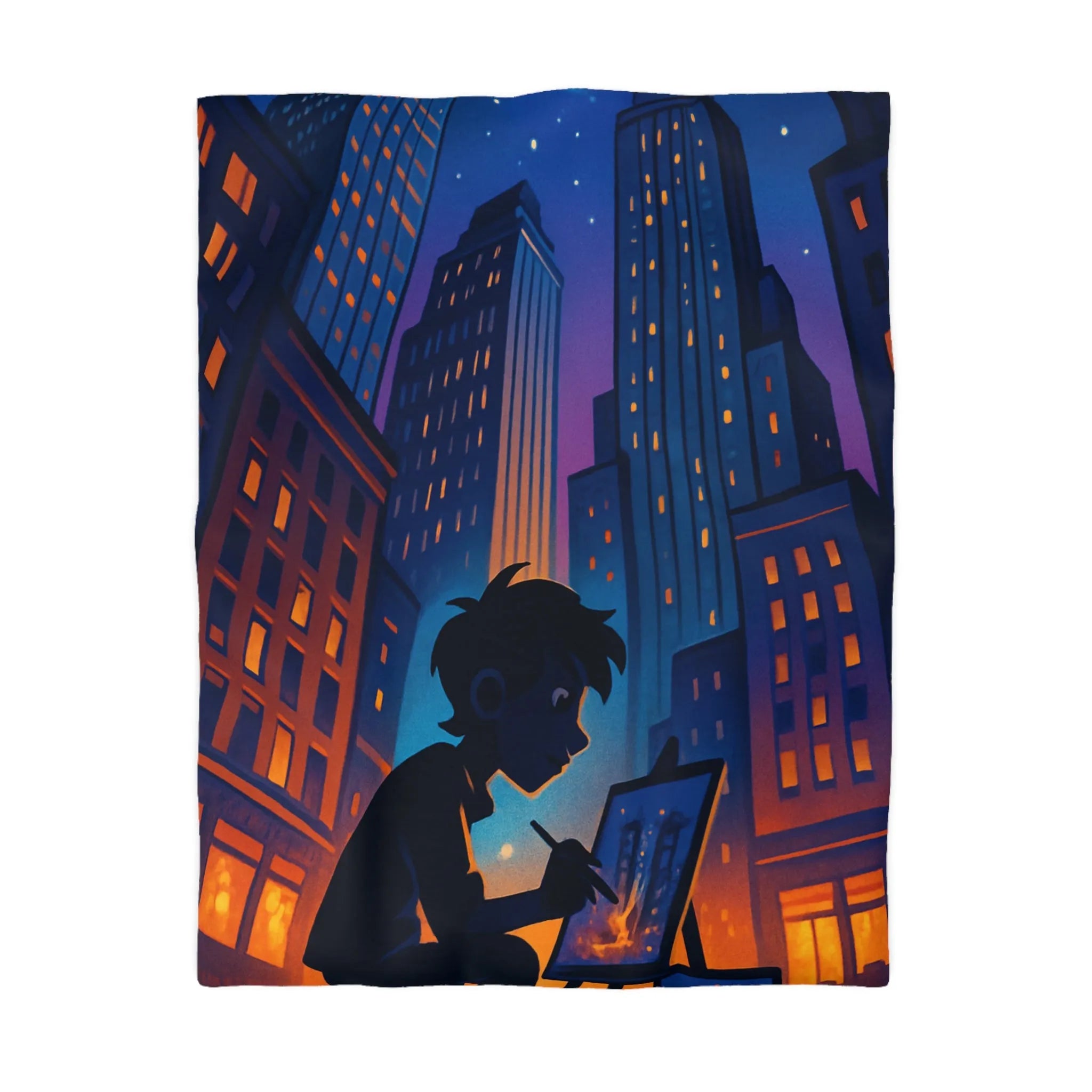 Housse de Couette Design Urbain Artiste Peintre Nuit Étoilée pour Chambre Moderne