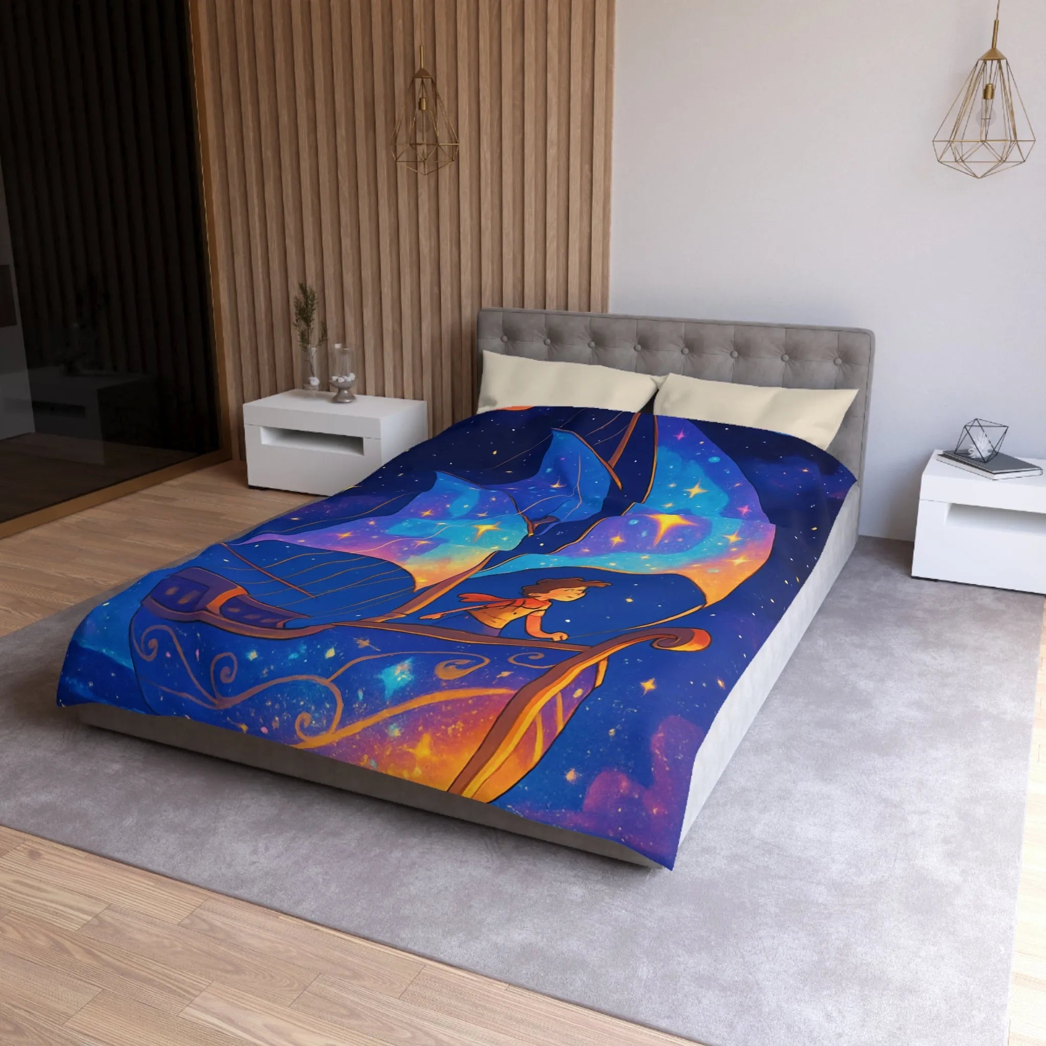 Housse de Couette Enchantée: Bateau Stardust Voyageant Dans l'Univers Étoilé pour Enfants