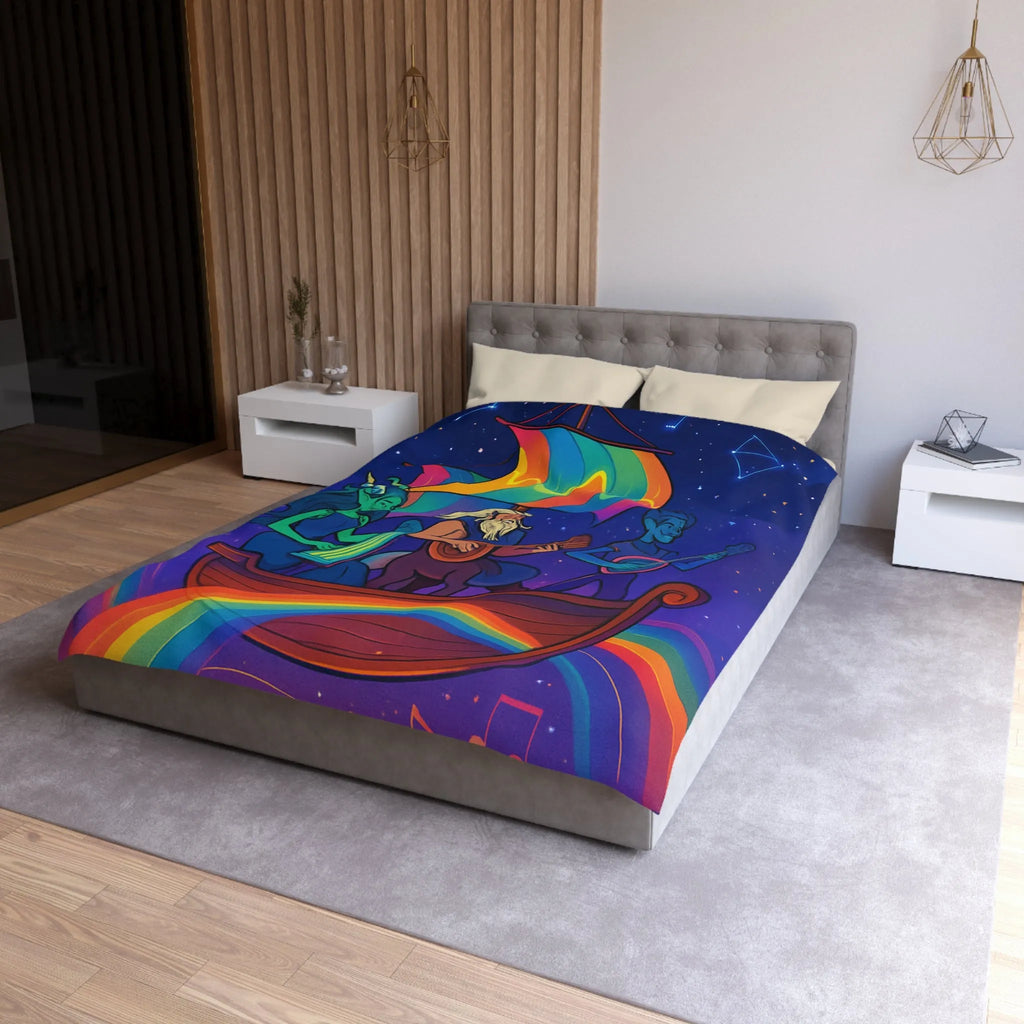 Explorez un monde magique: housse de couette avec bateaux et constellations colorées