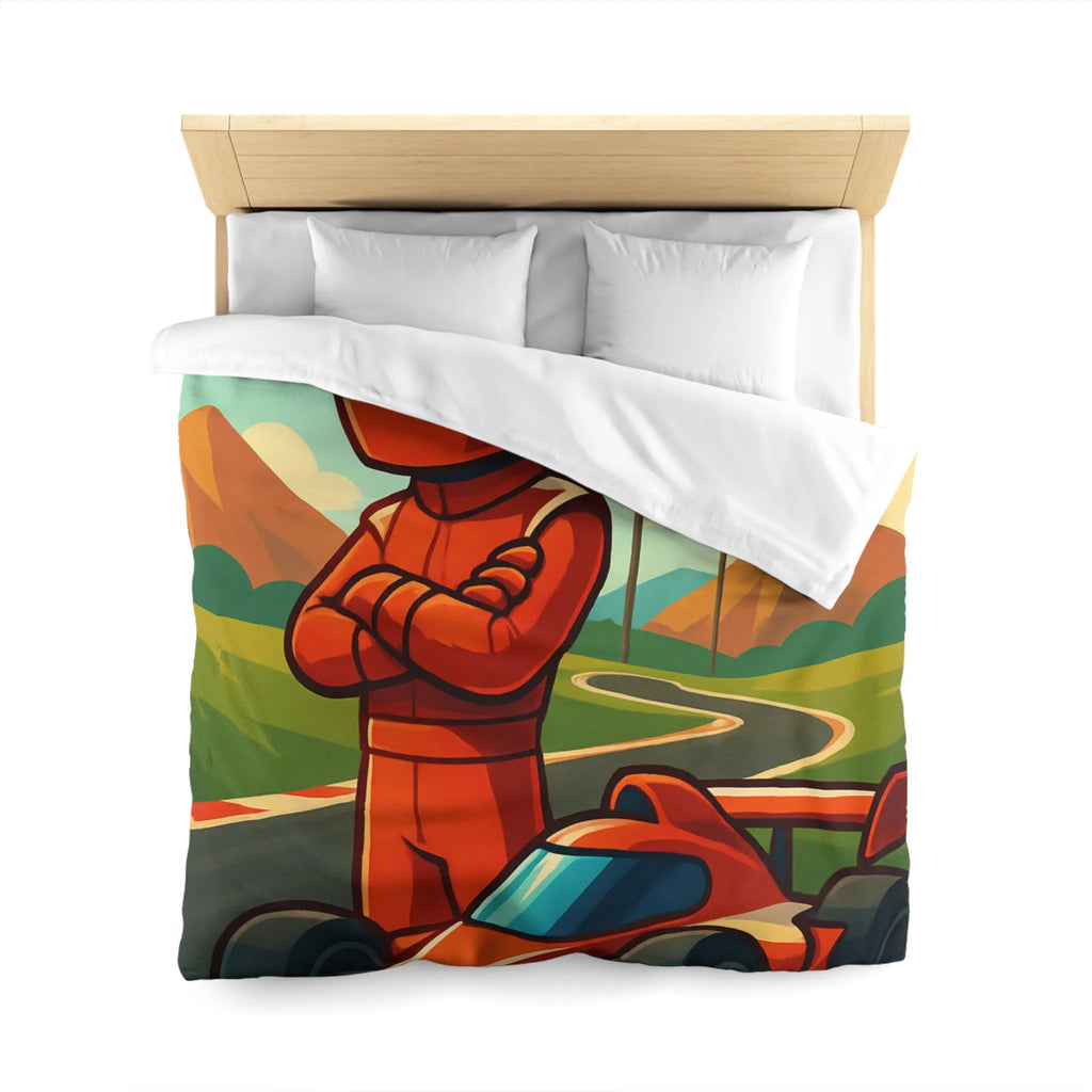 Housse de Couette avec Motif de Voiture de Course et Paysage Coloré pour Enfants