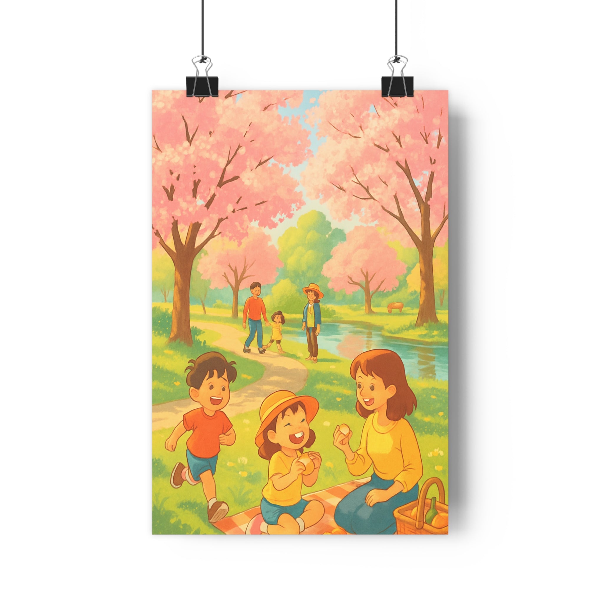 Poster décoratif moderne vert jaune joyeux salon chambre enfant printemps nature illustration vibrant élégant