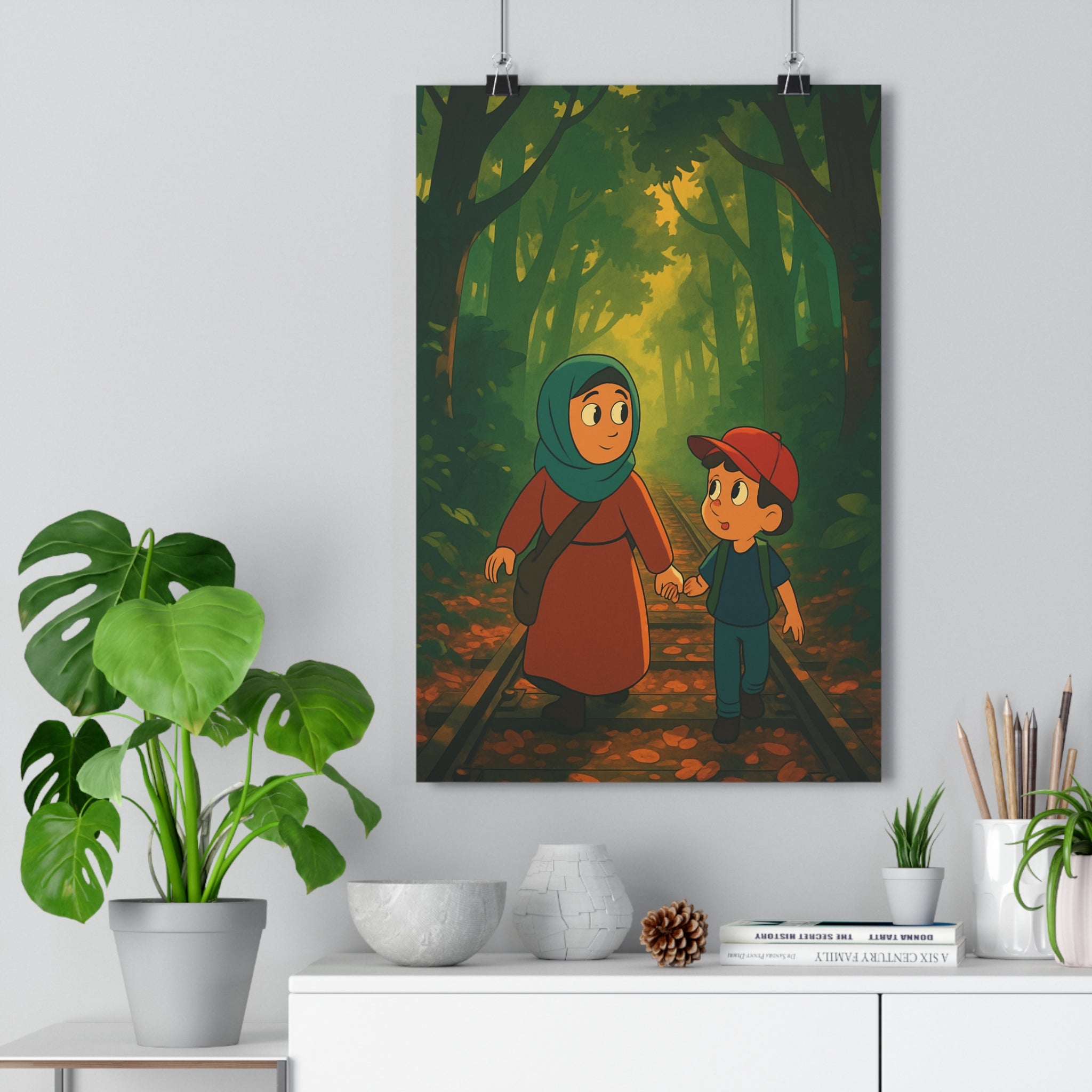 Poster décoratif anime aventure mystique vert orange chambre salon forêt lumière enfant adulte qualité
