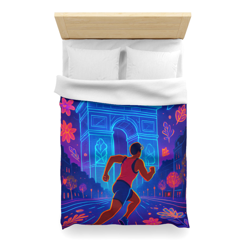 Housse de Couette Vibrante : Coureur Devant Monuments et Fleurs Scintillantes de Paris